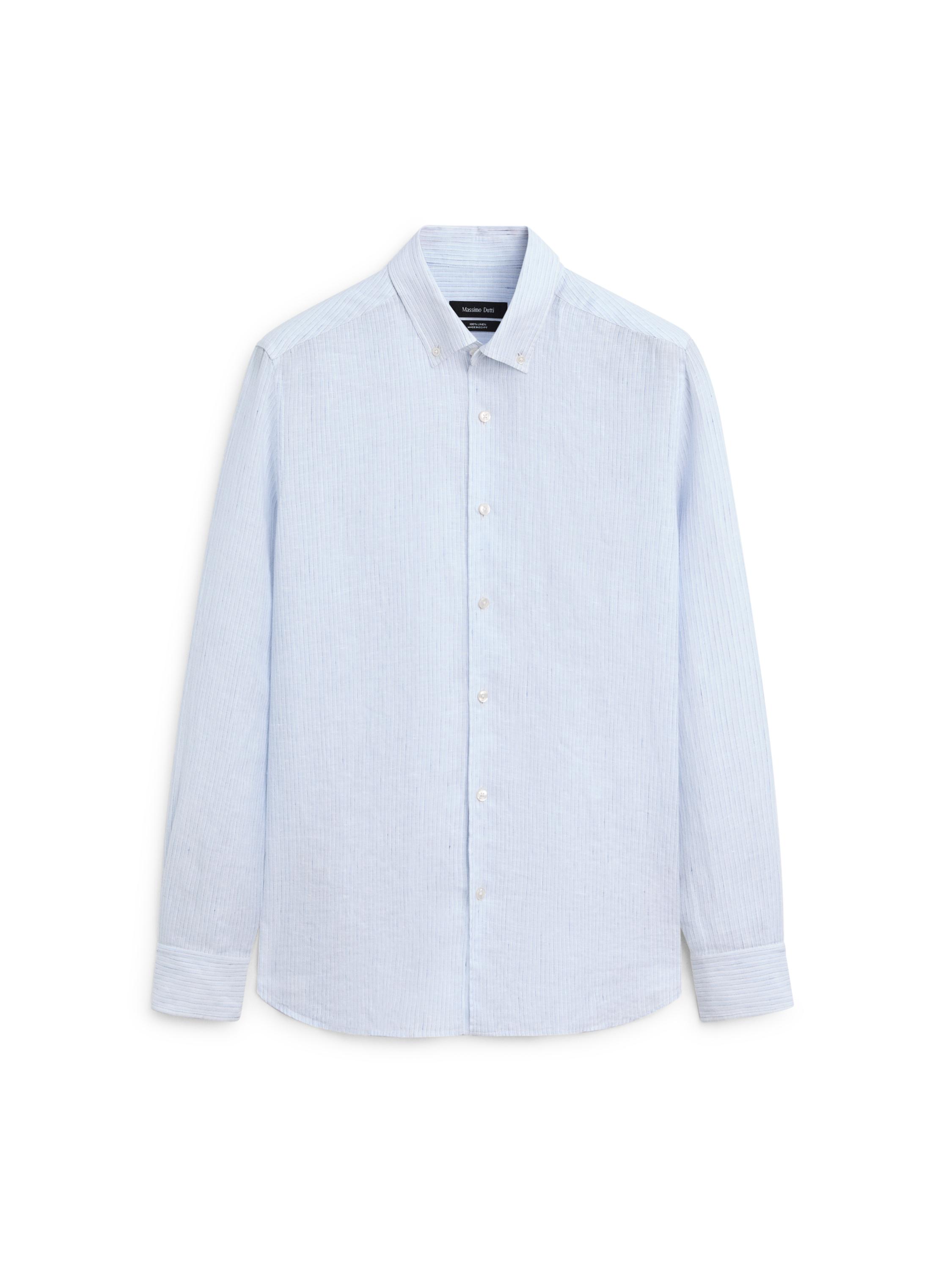 Regular fit 100% linen striped shirt — Sky blue