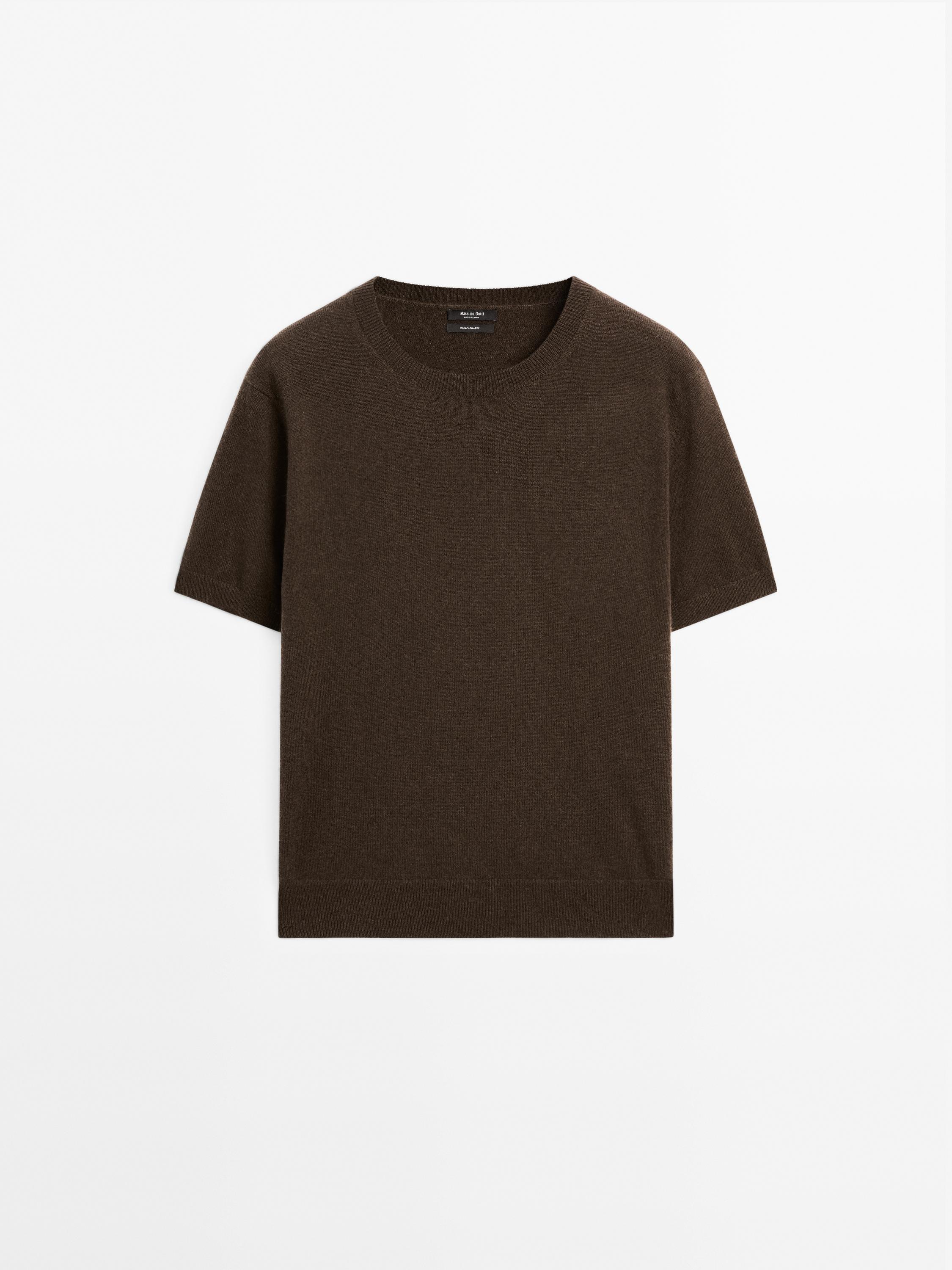 Knit 100% cashmere crew neck sweater — BROWN