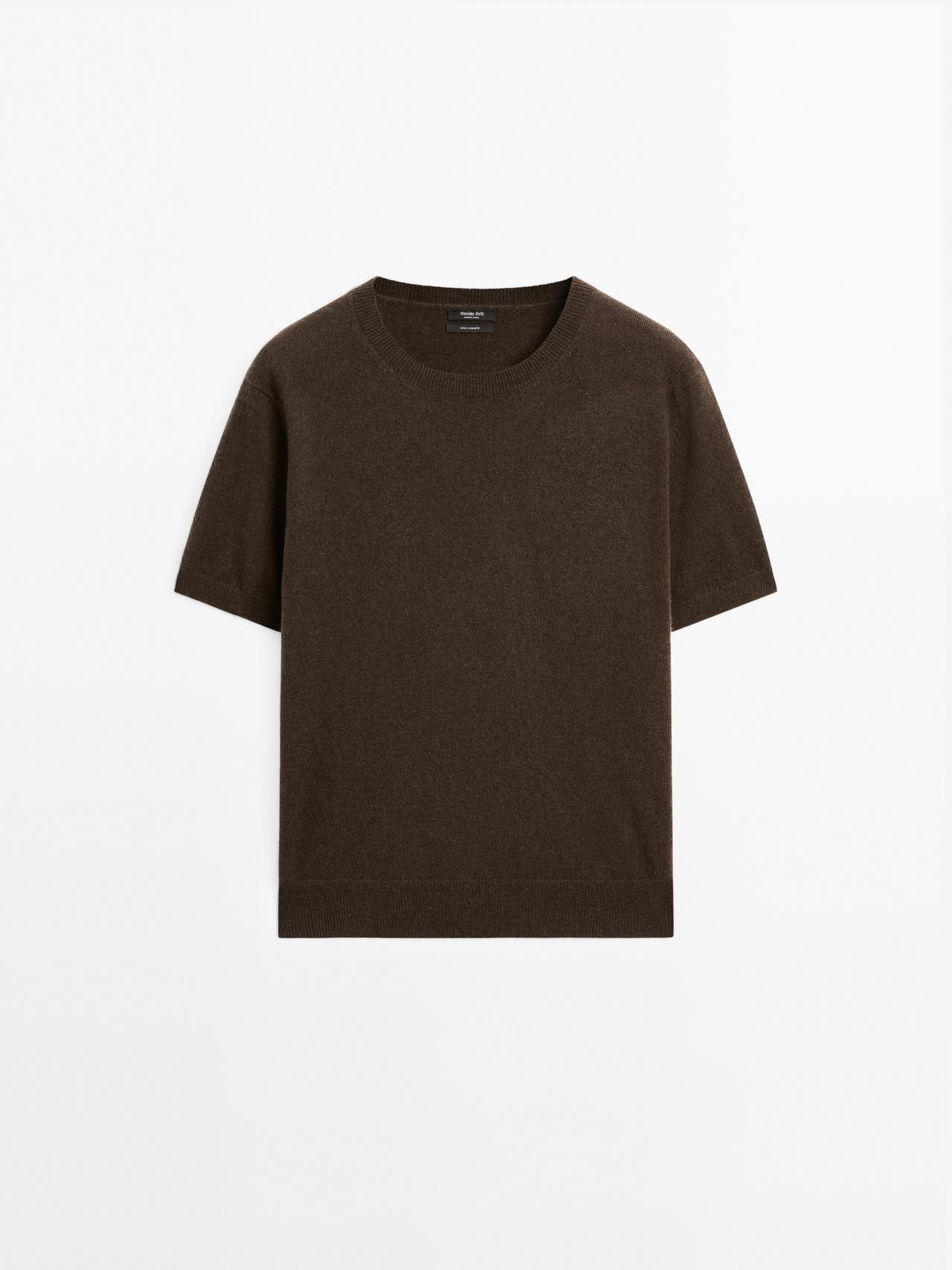 Knit 100% cashmere crew neck sweater — BROWN