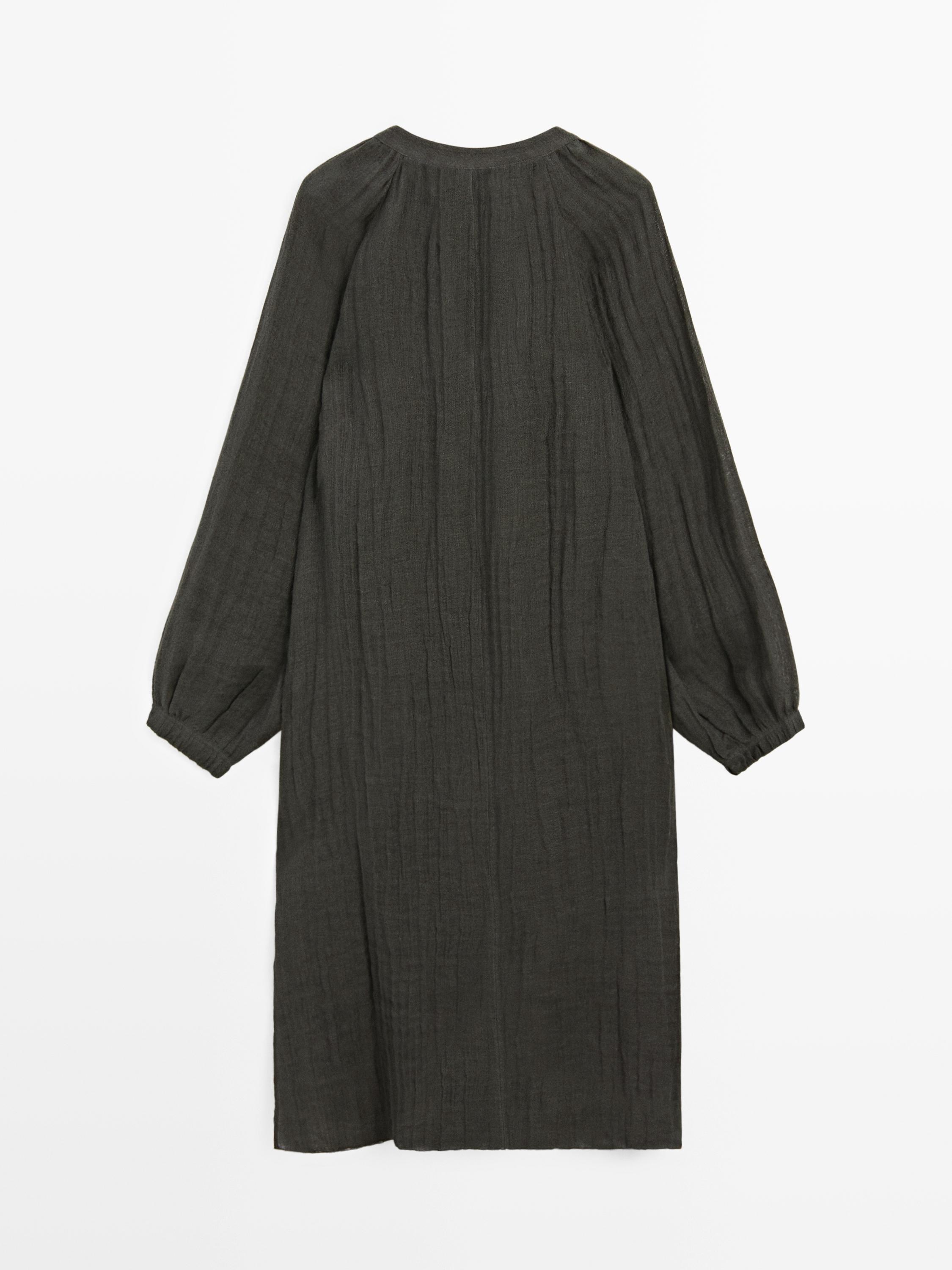 Flowing 100% linen long oversize blouse — DARK GREY