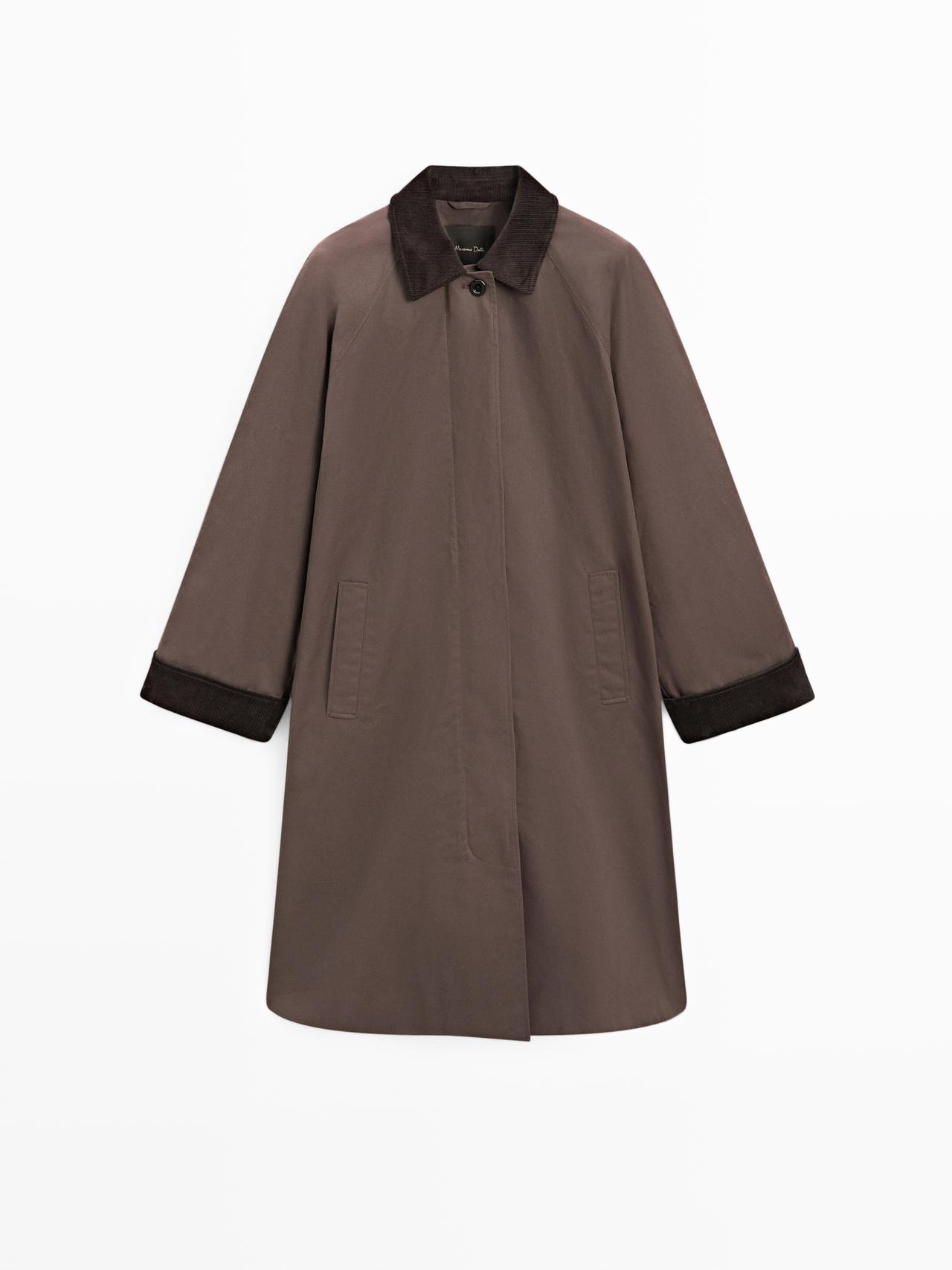 Massimo Dutti - Dames - Lange Gewaxte Parka Met Corduroy Detail - Bruin - M