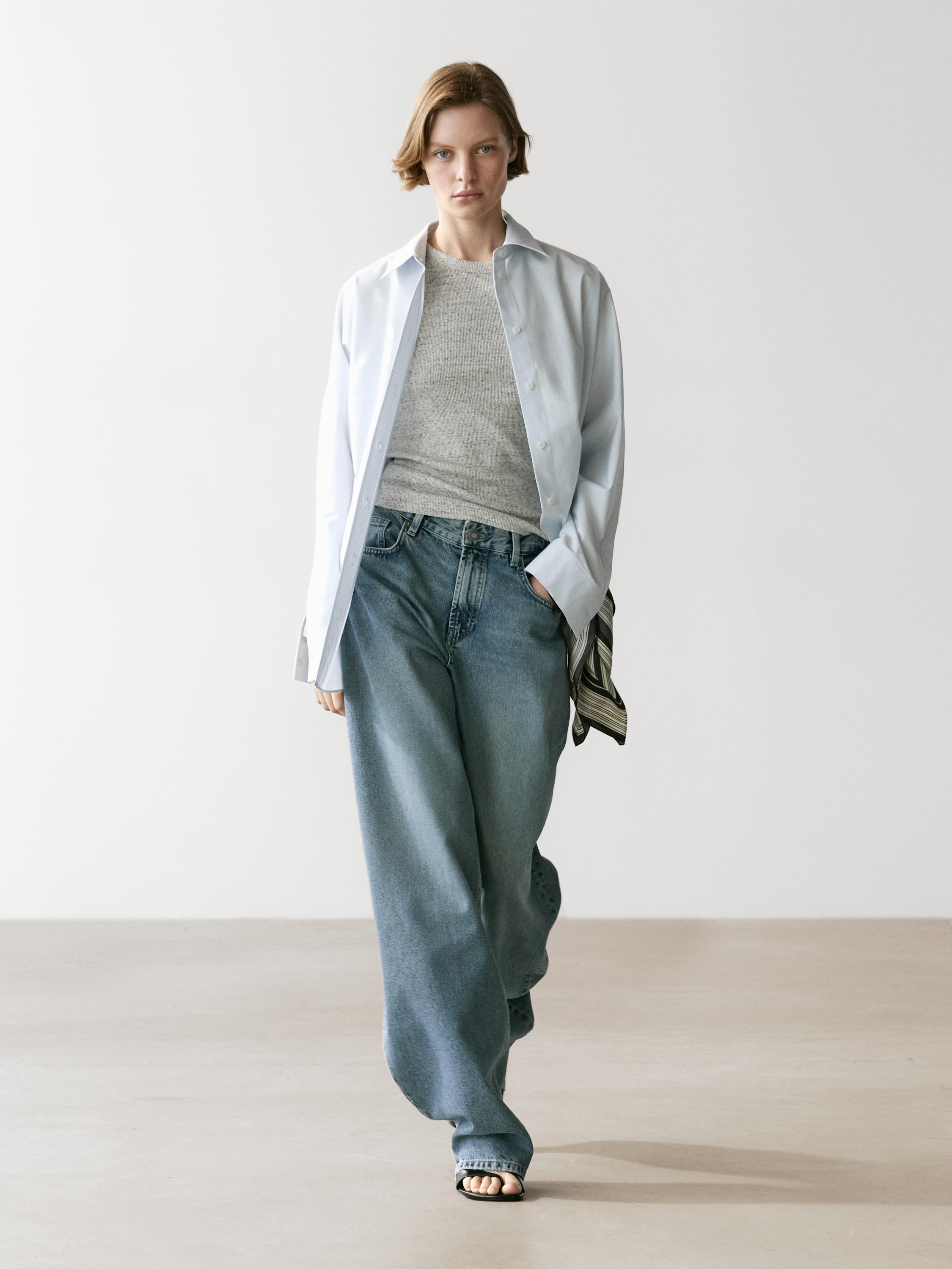 Poplin and cotton blend shirt — SKY BLUE