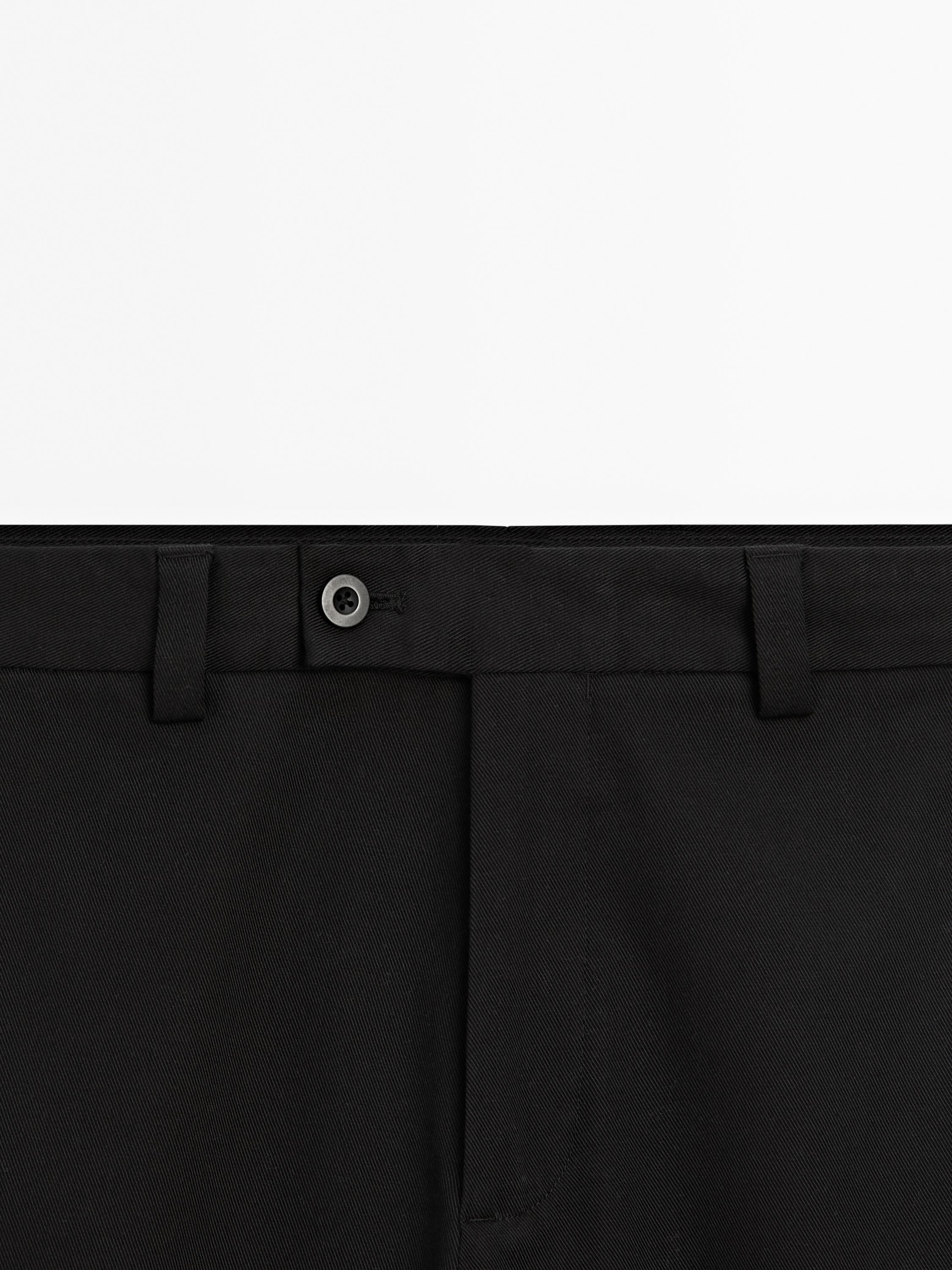 Cotton blend straight-leg twill trousers