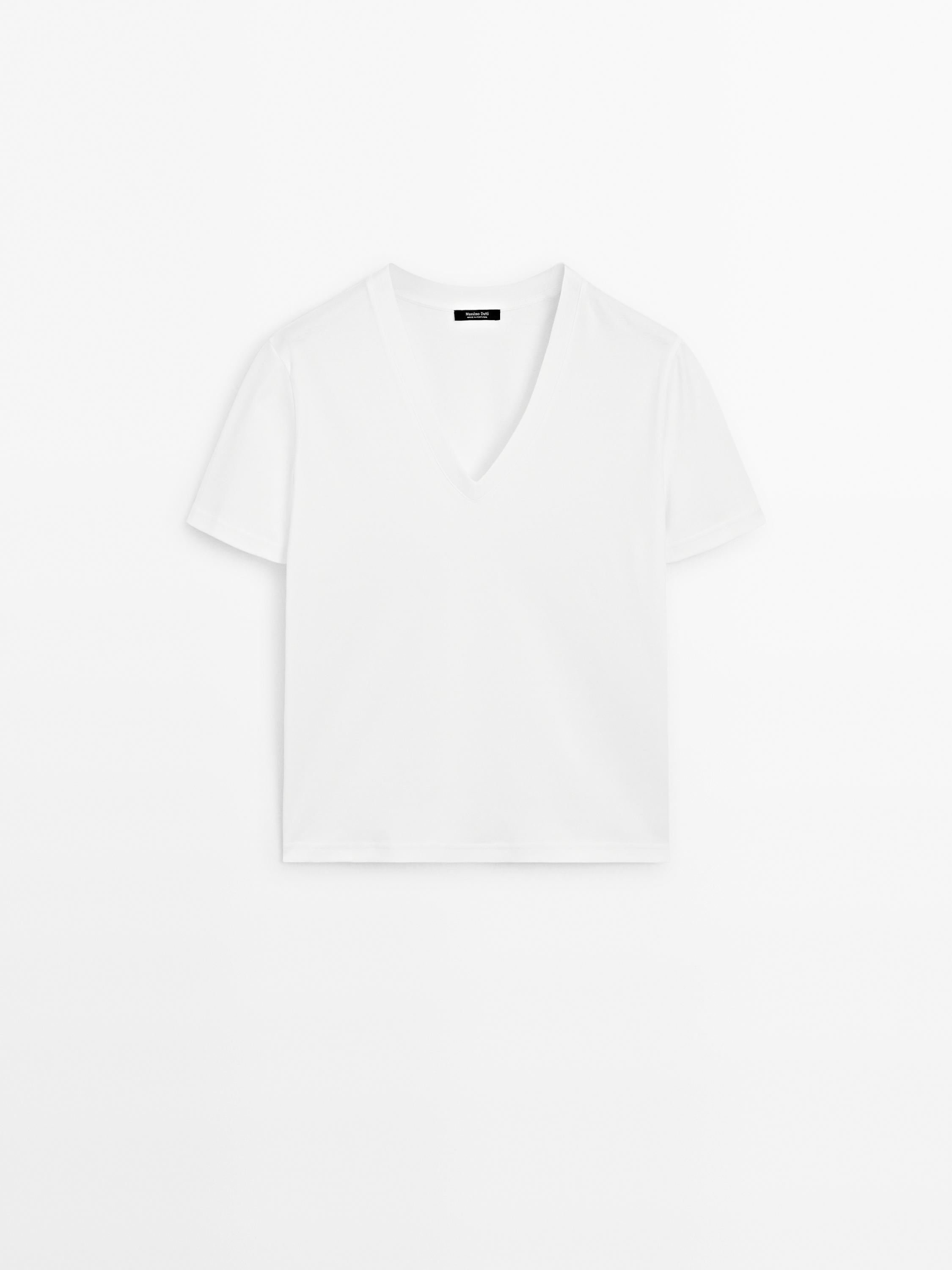 100% cotton interlock V-neck T-shirt — WHITE