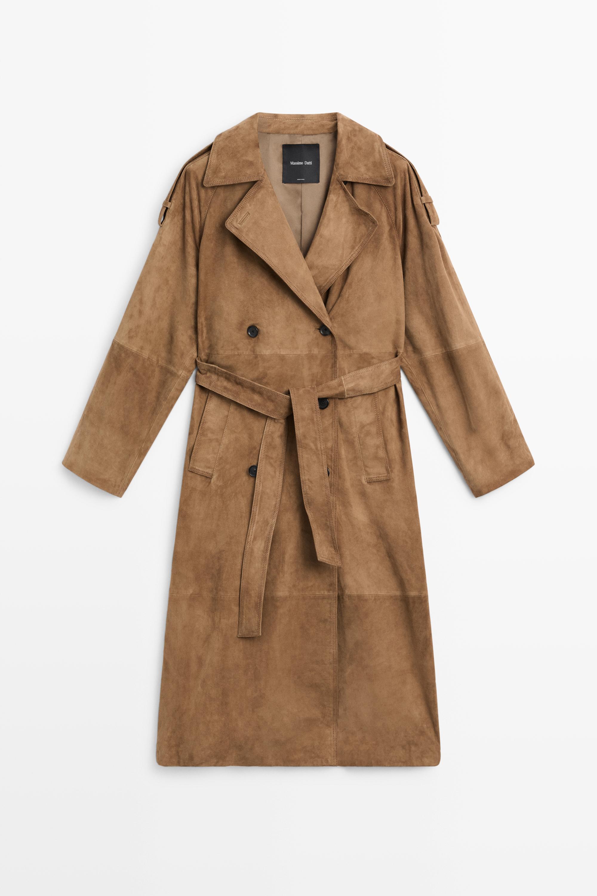 Long suede leather trench coat