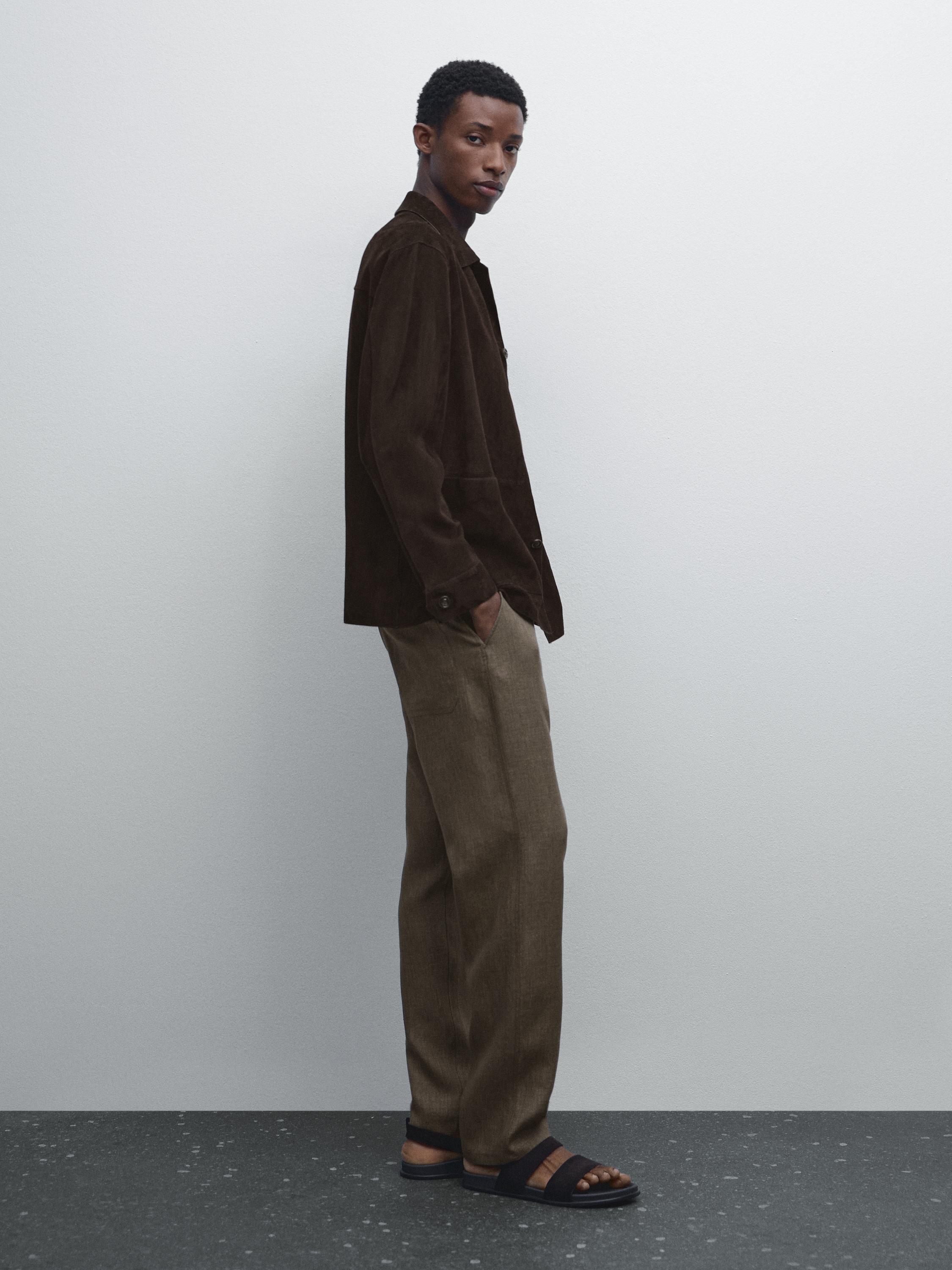 Relaxed fit linen denim trousers