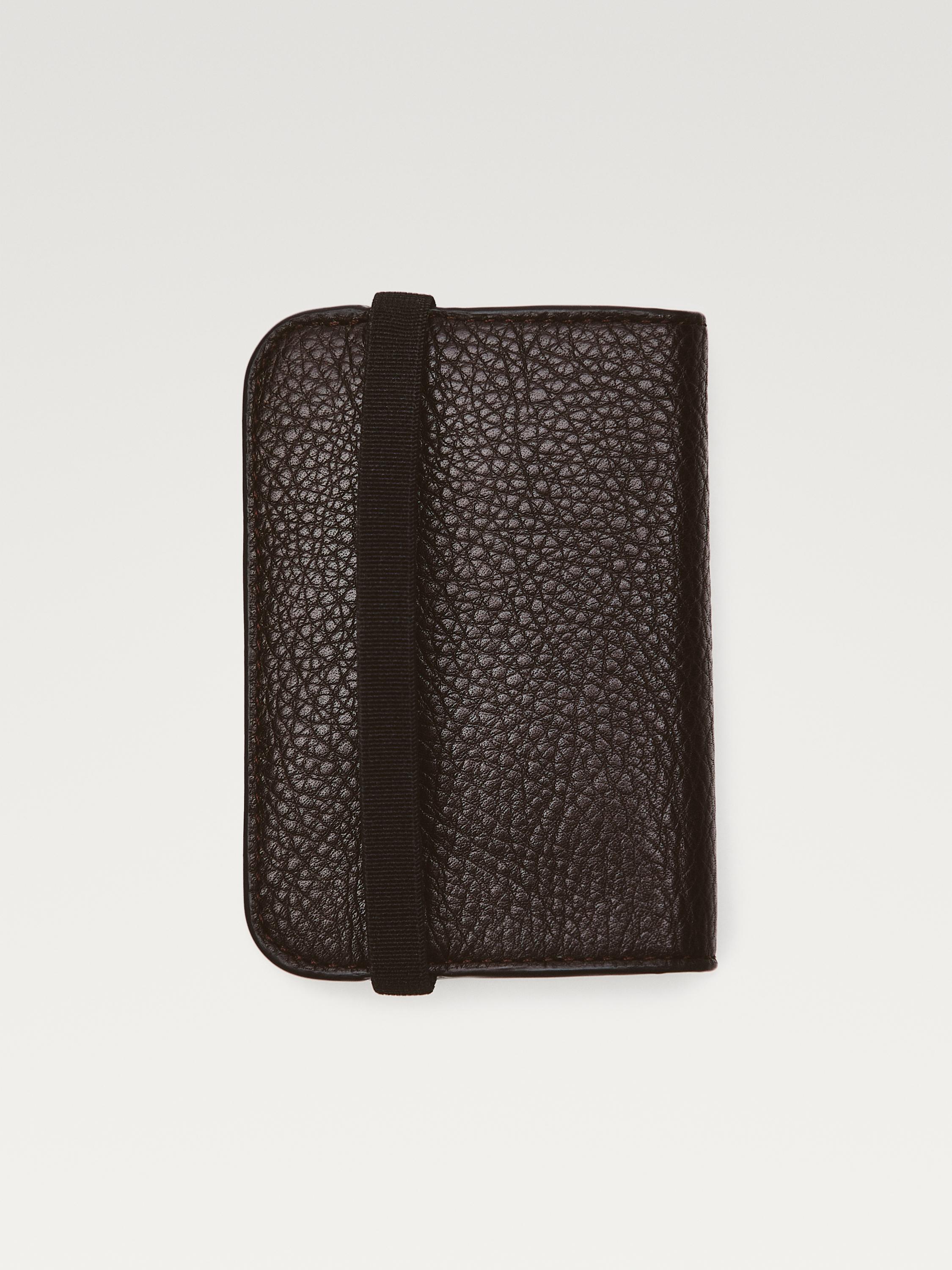 Nappa leather card holder with flap — BROWN