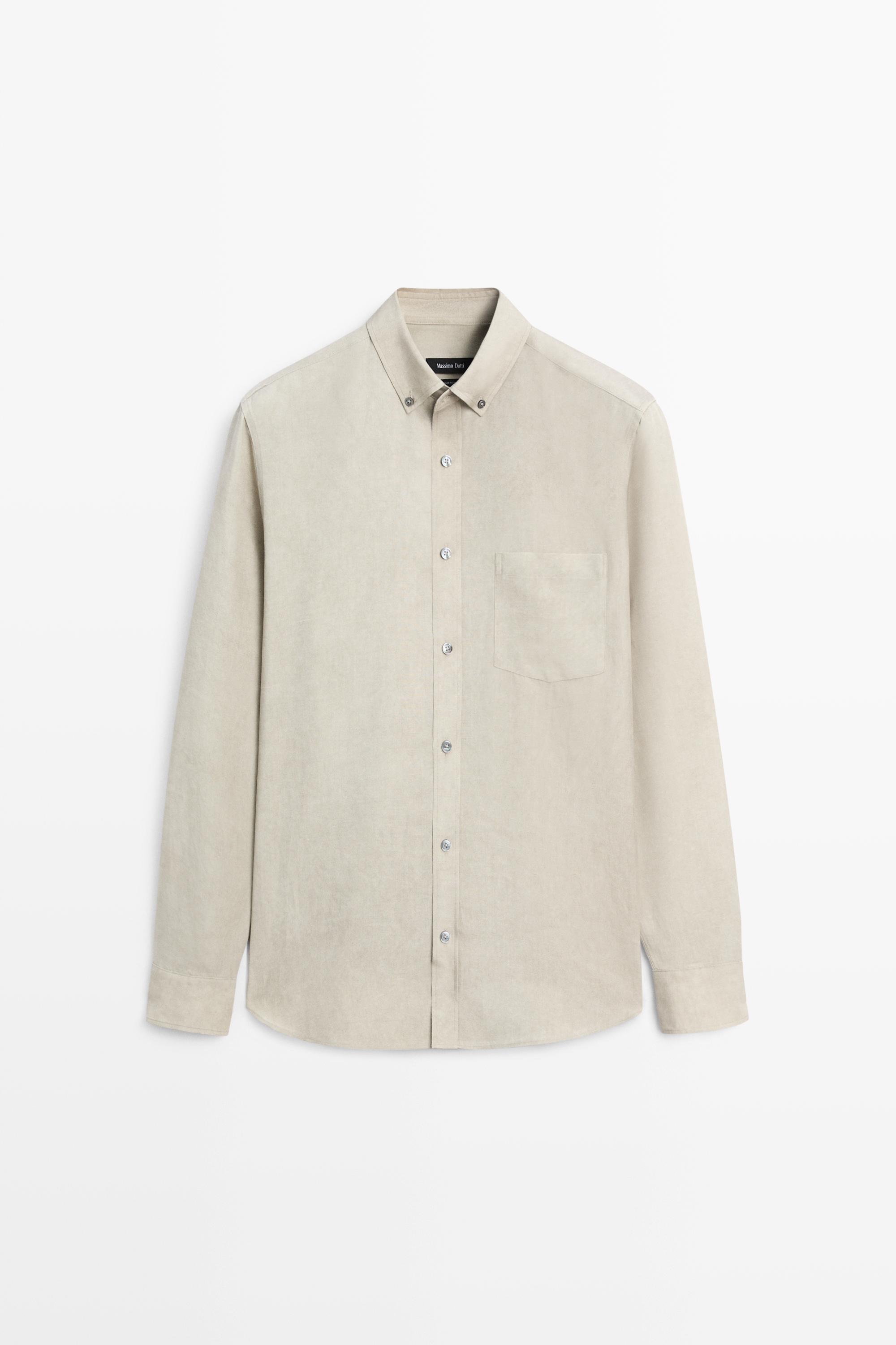 Flowing regular fit lyocell-linen shirt — GREEN