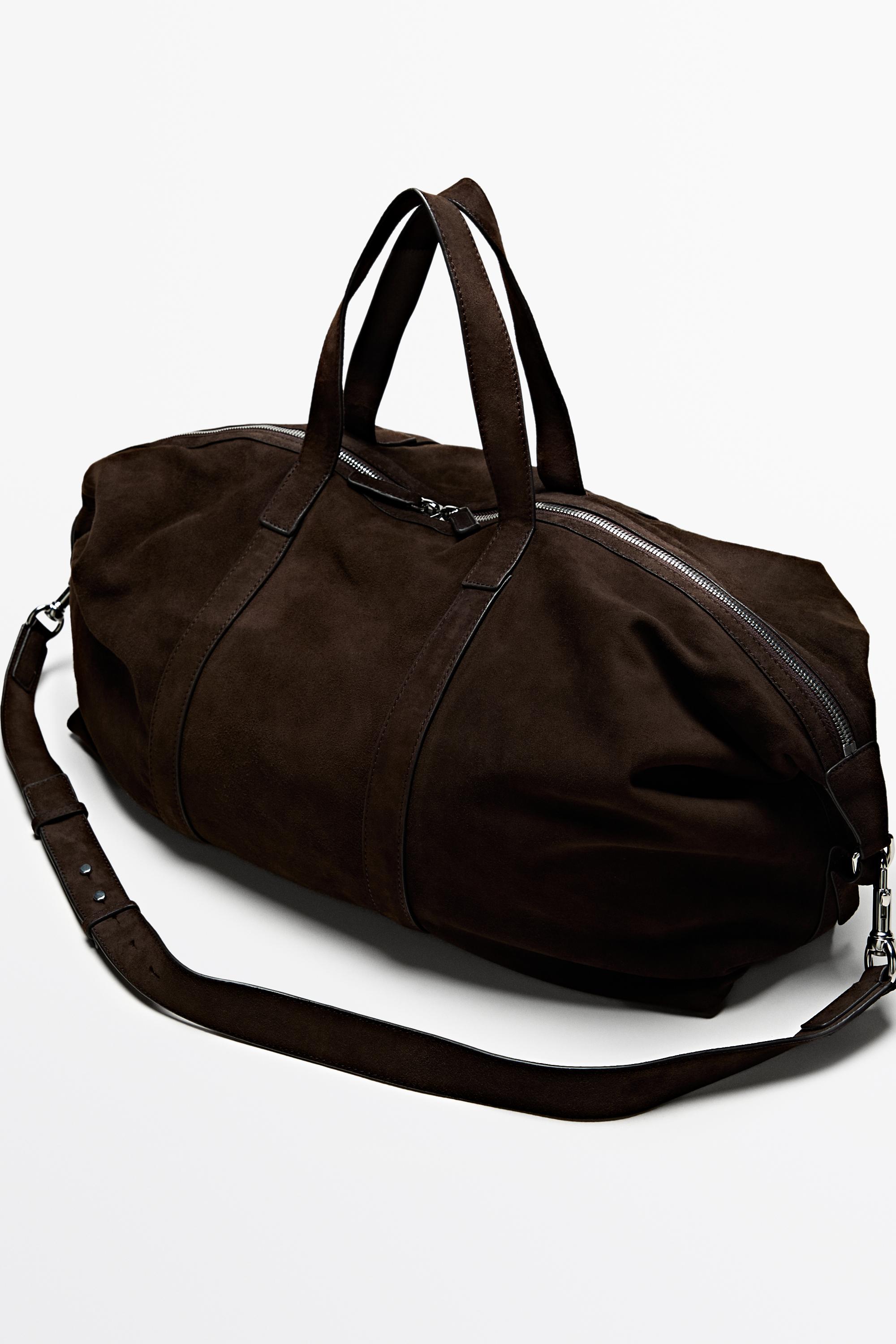 Split suede leather sport bag — Chocolate