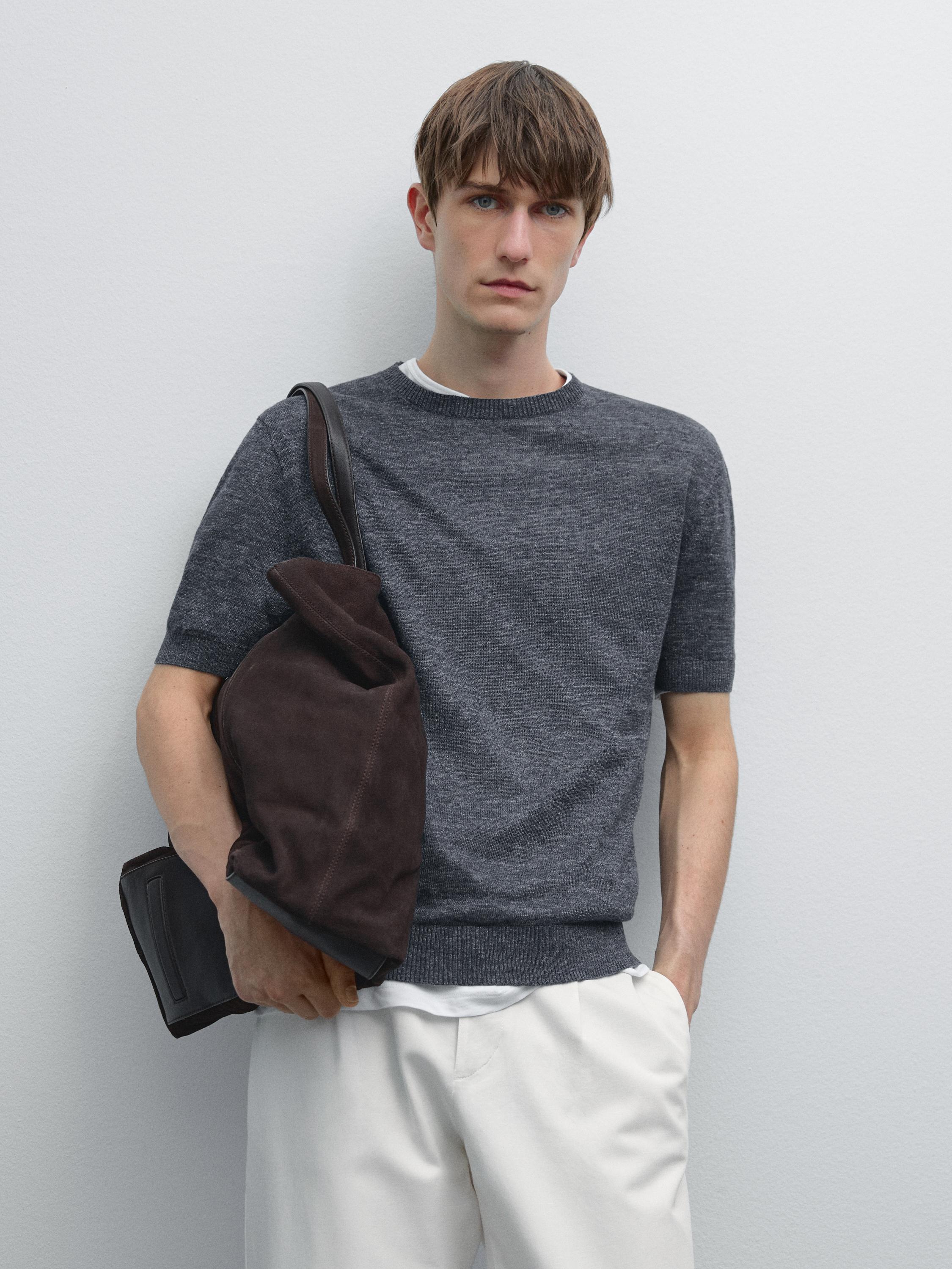 Pull en maille 100 % lin à manches courtes