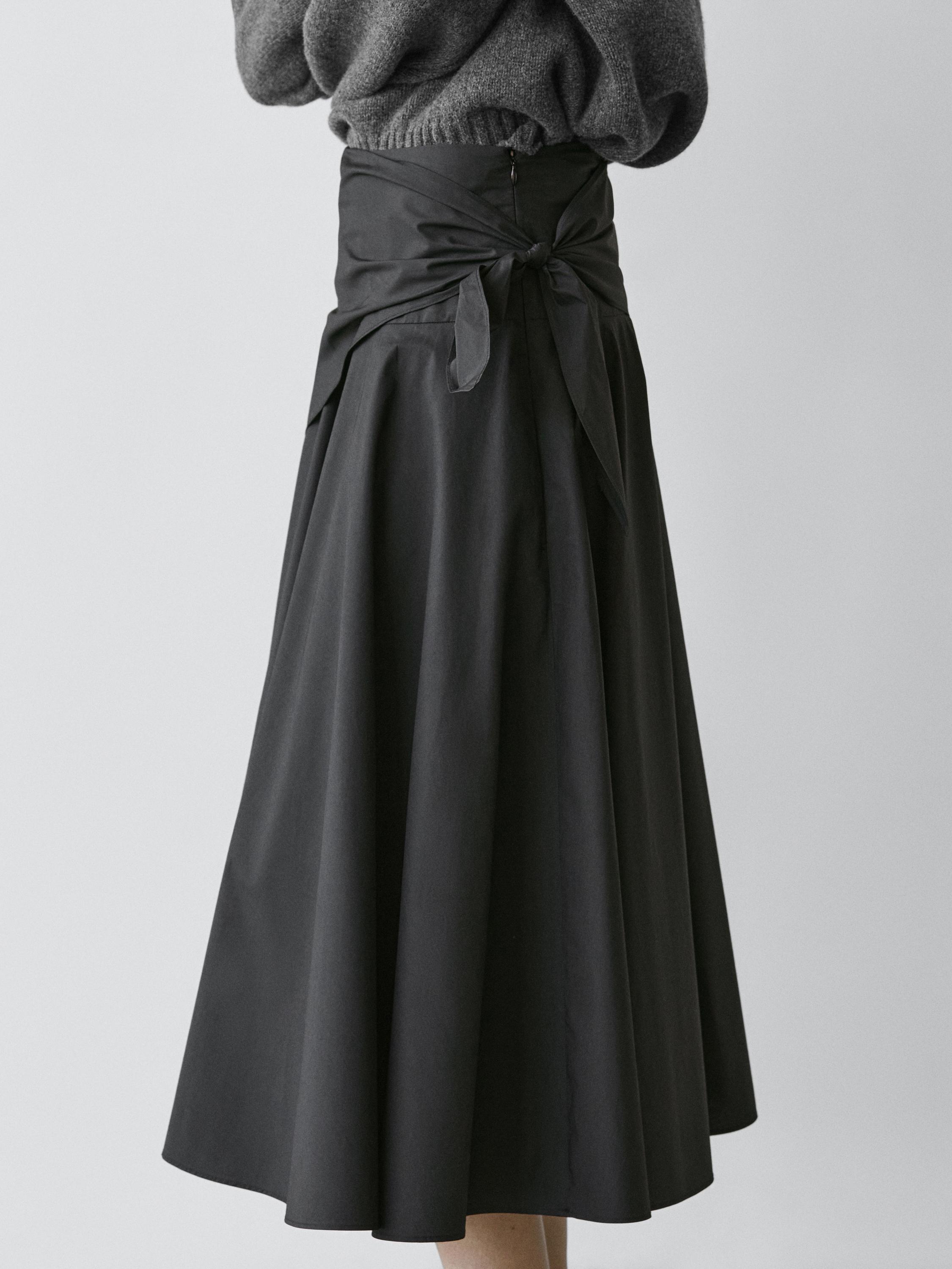 Midi skirt with scarf detail — BLACK