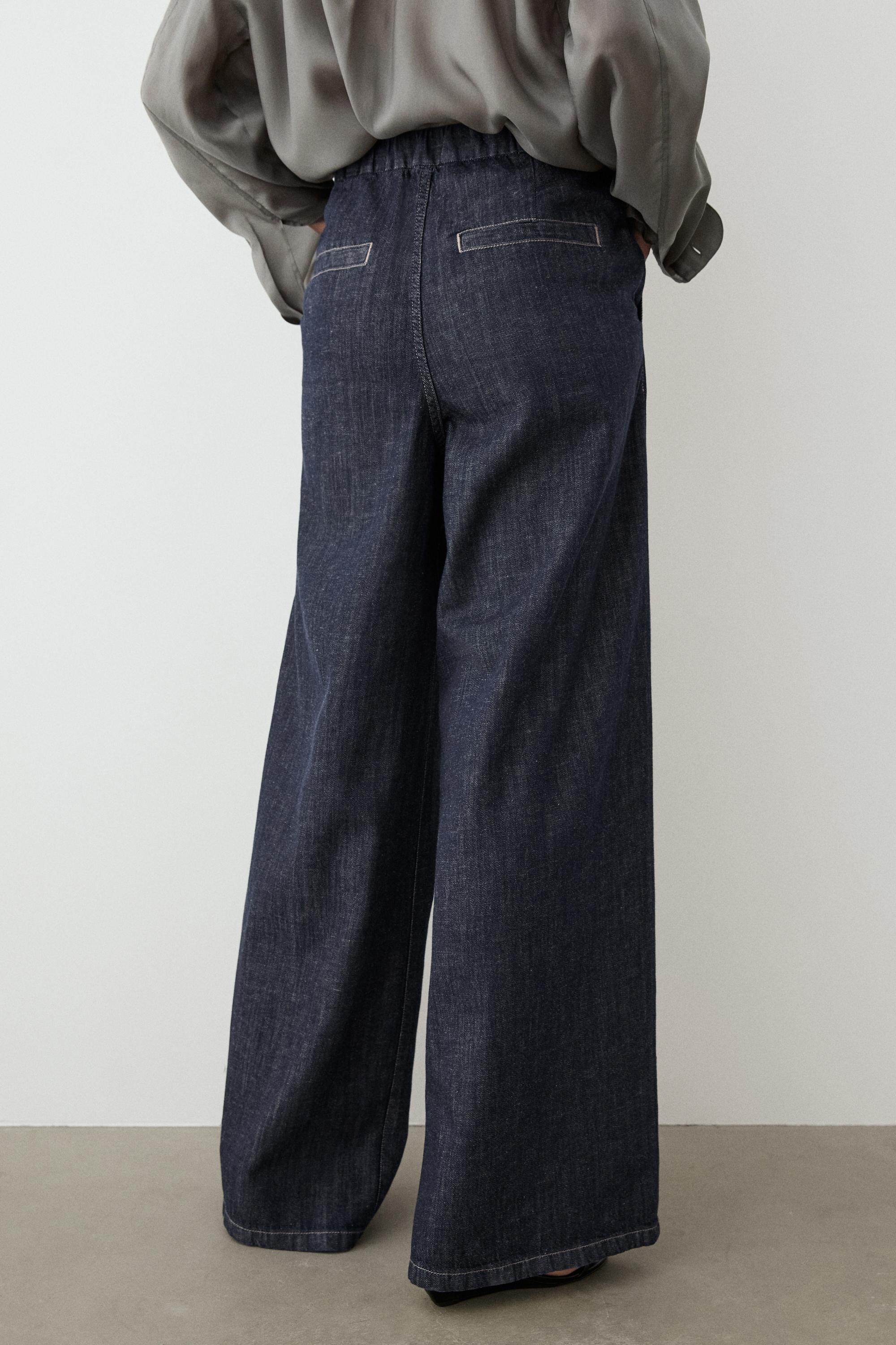 Cotton blend pleated semi-jogger pants — DARK BLUE