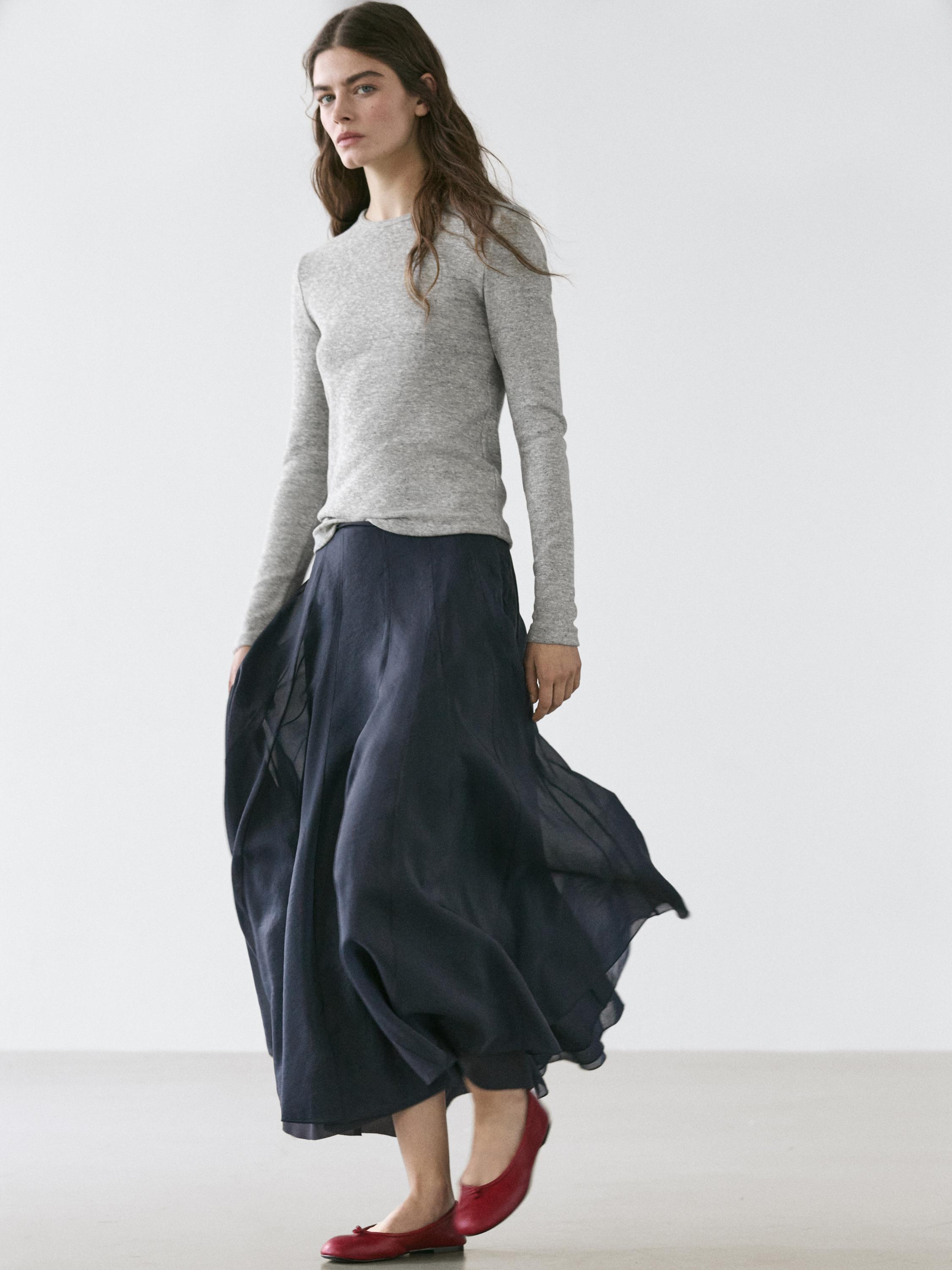 massimo dutti long flounce dress with pintucks Massimo Dutti LONG FLOUNCE WITH PINTUCKS - Maxi dress - blue grey/blue-grey
