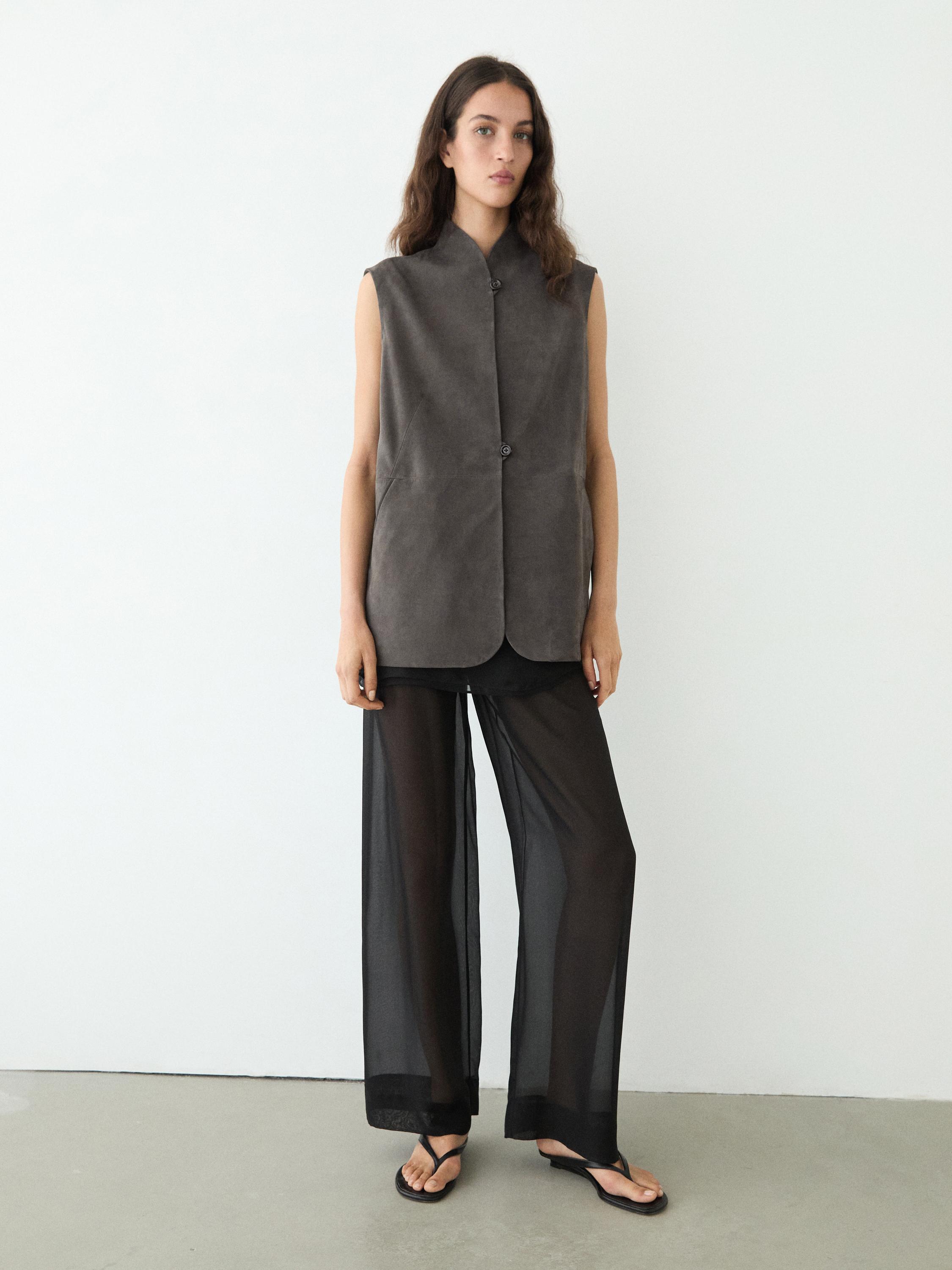 Leather waistcoat with velvety finish — MOLE BROWN