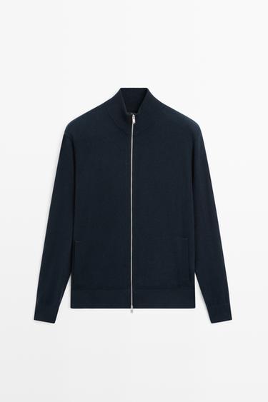 100% cashmere zip-up knit cardigan — NAVY BLUE 2