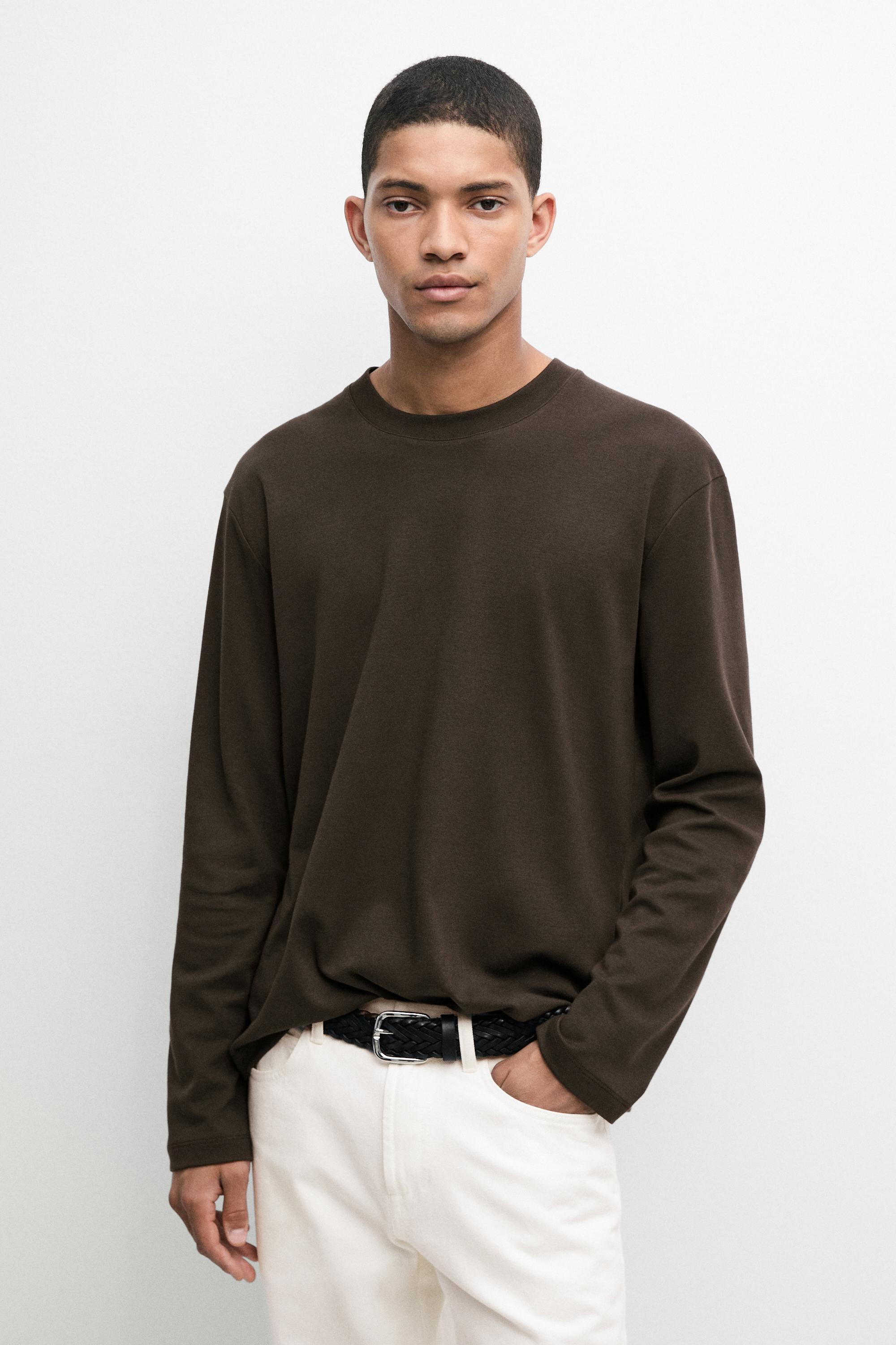100% cotton long sleeve T-shirt — PALE OCHRE