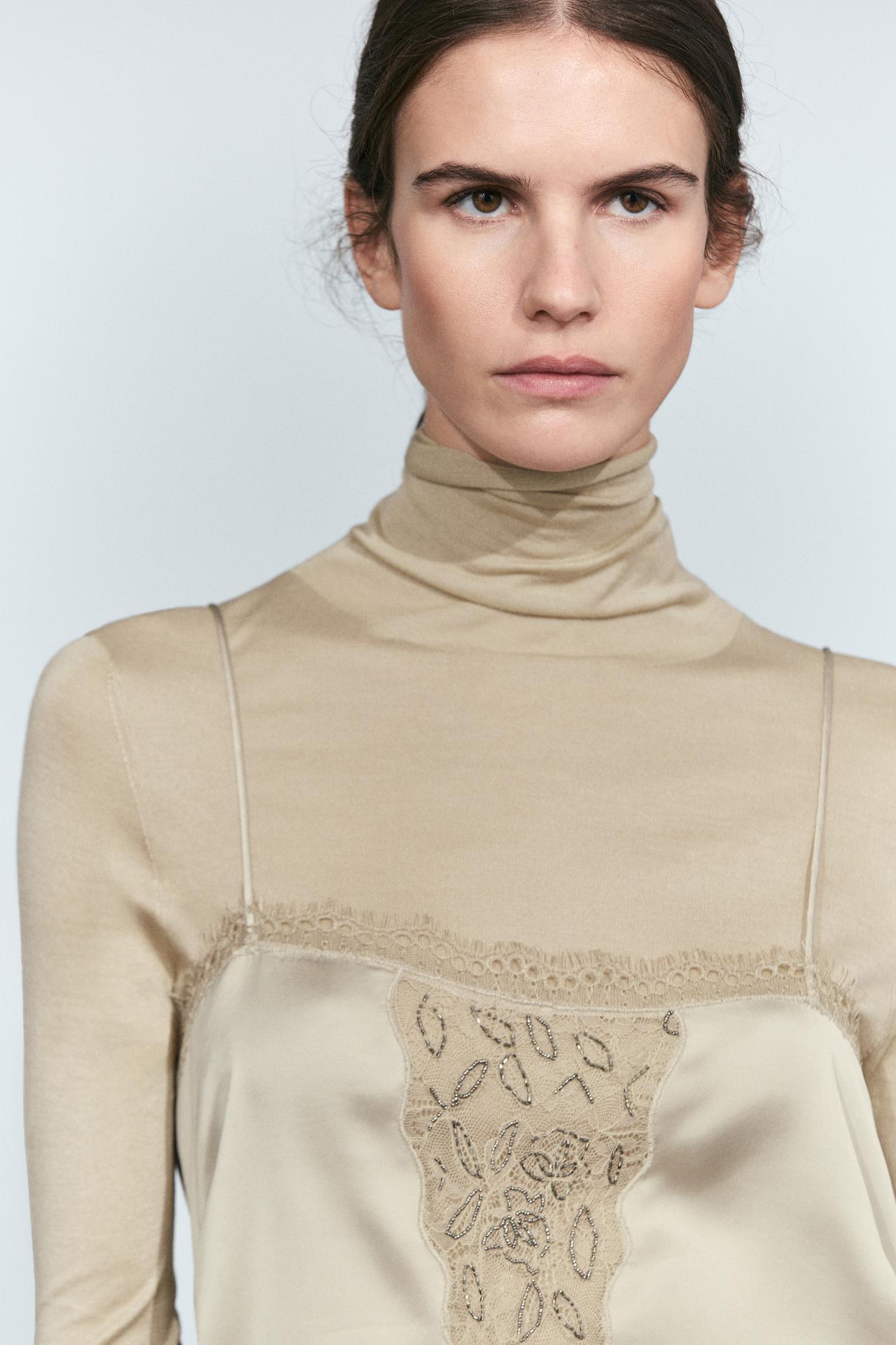 Thin-strap lace camisole — Beige-pink