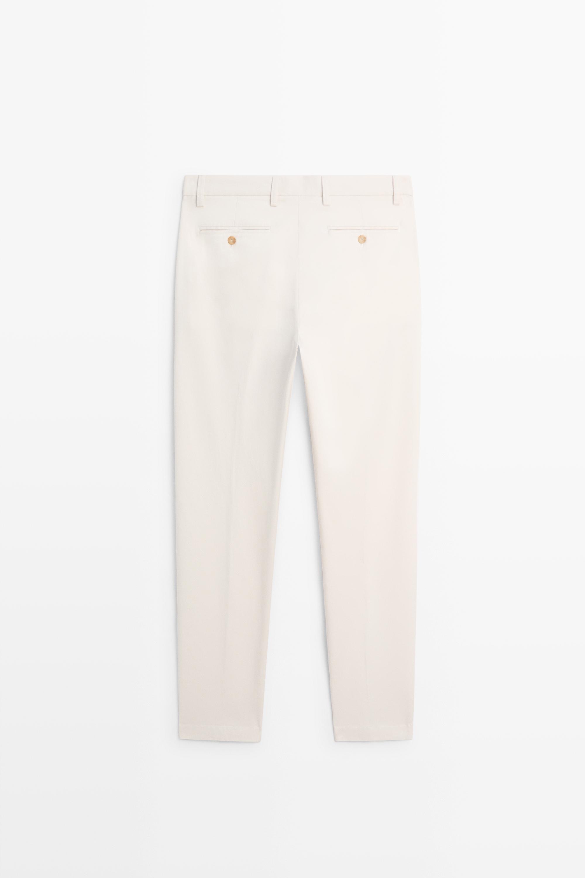 Cotton blend slim fit pants — BEIGE