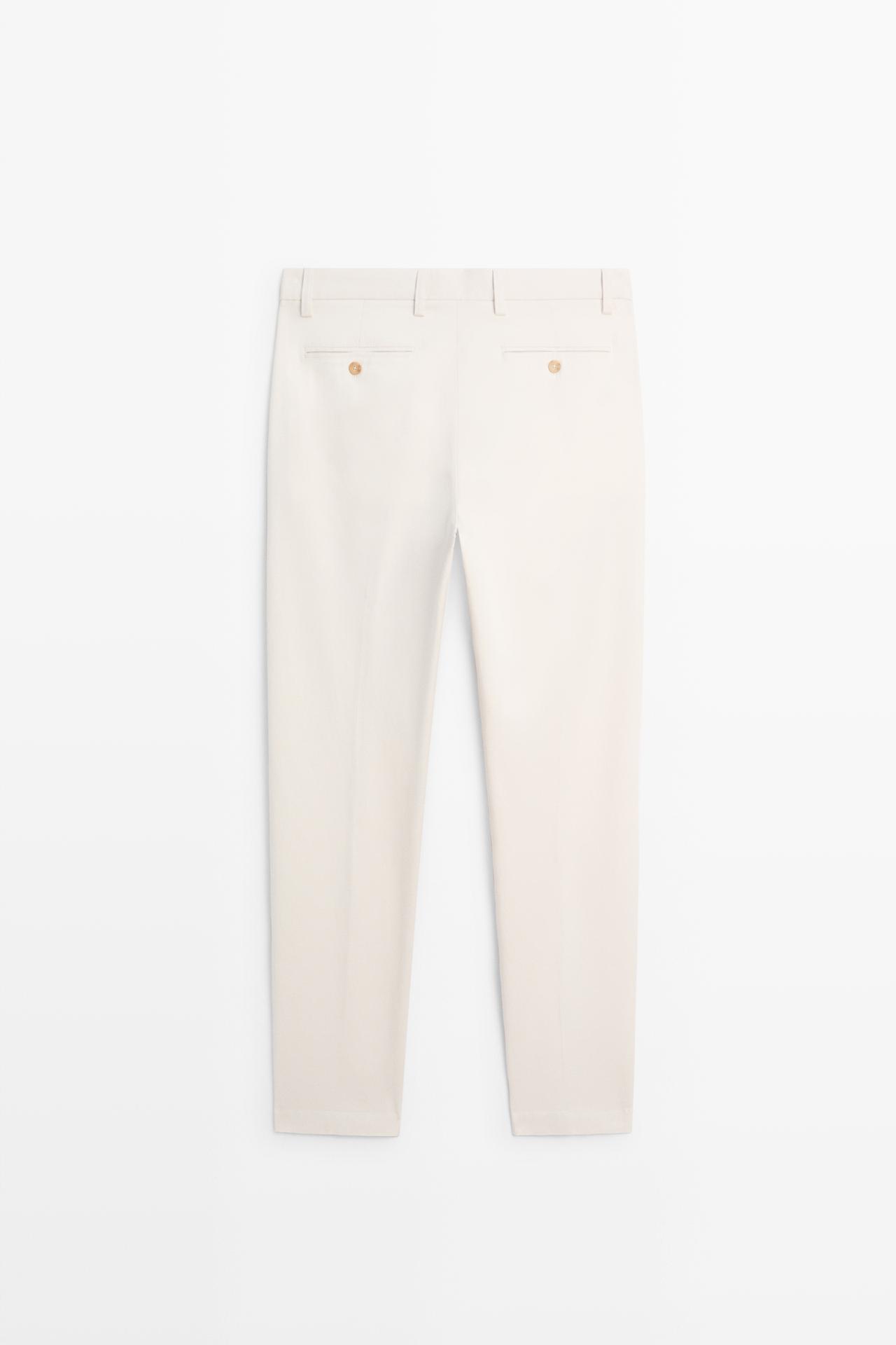 Cotton blend slim fit pants — BEIGE