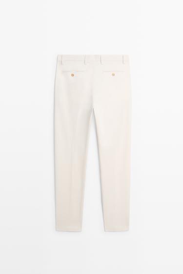 Cotton blend slim fit pants — BEIGE 6