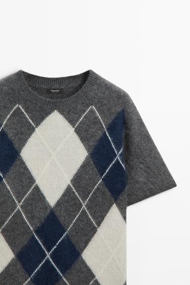 Wool blend knit sweater with argyle pattern — GREY 4