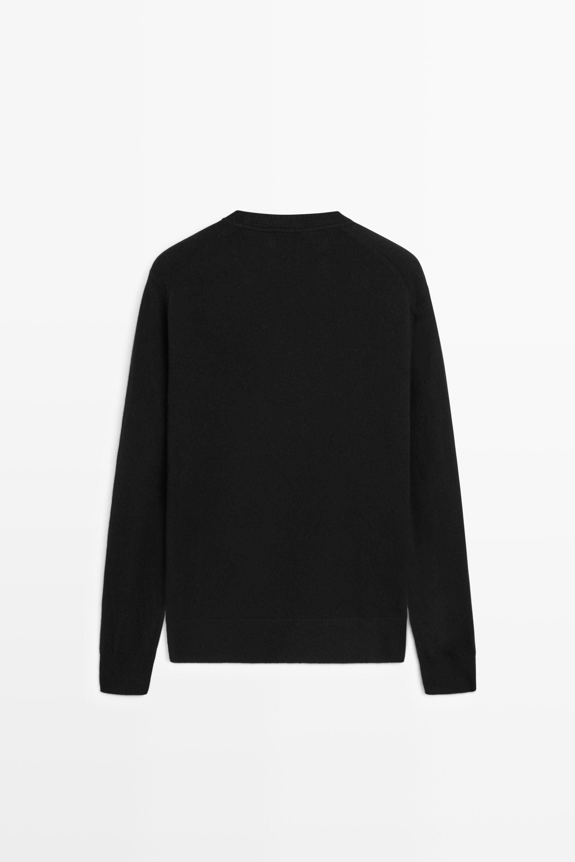100% cashmere ribbed knit sweater — BLACK