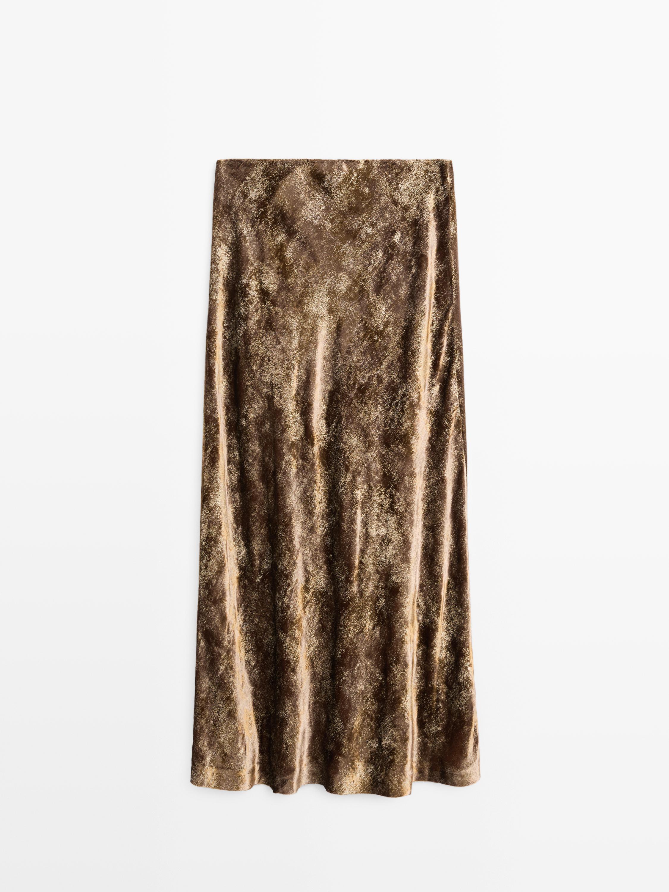 Long velvet skirt with metallic finish — GOLDEN