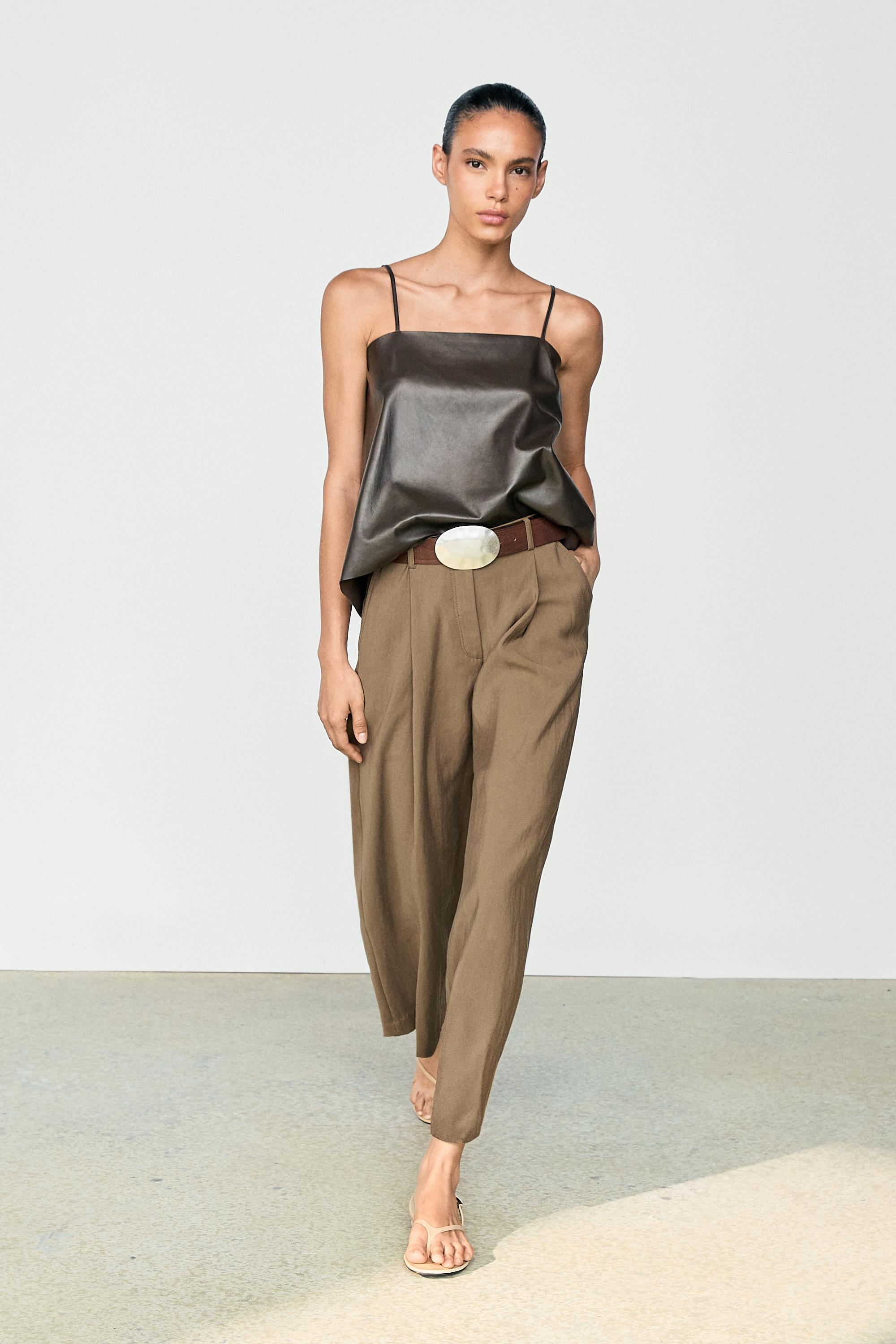 Flowing cropped wide-leg pants — MEDIUM KHAKI