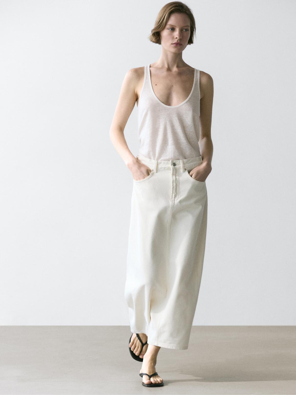 Barrel fit denim midi skirt — CREAM