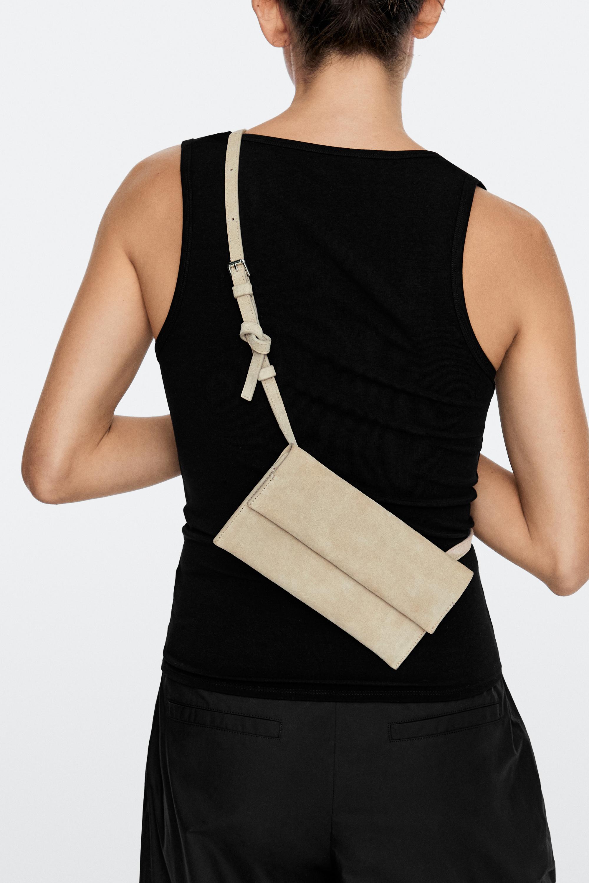 Suede leather shoulder bag — Ecru