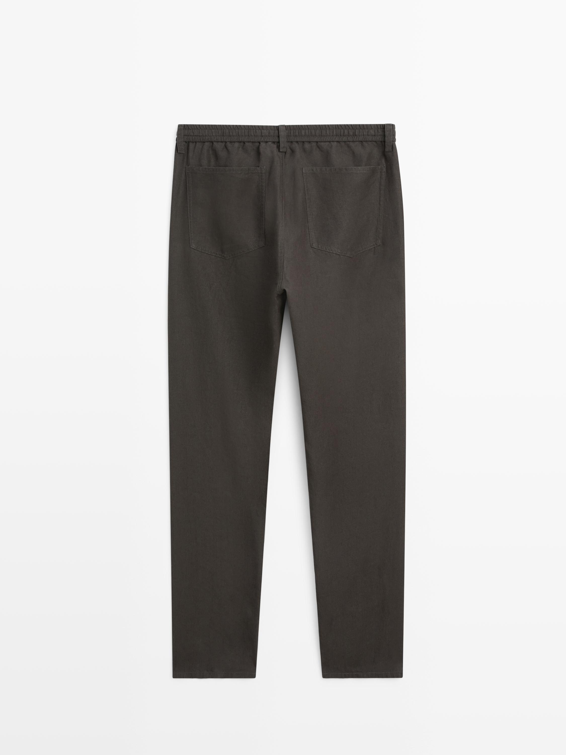 Linen jogger fit trousers — BROWN