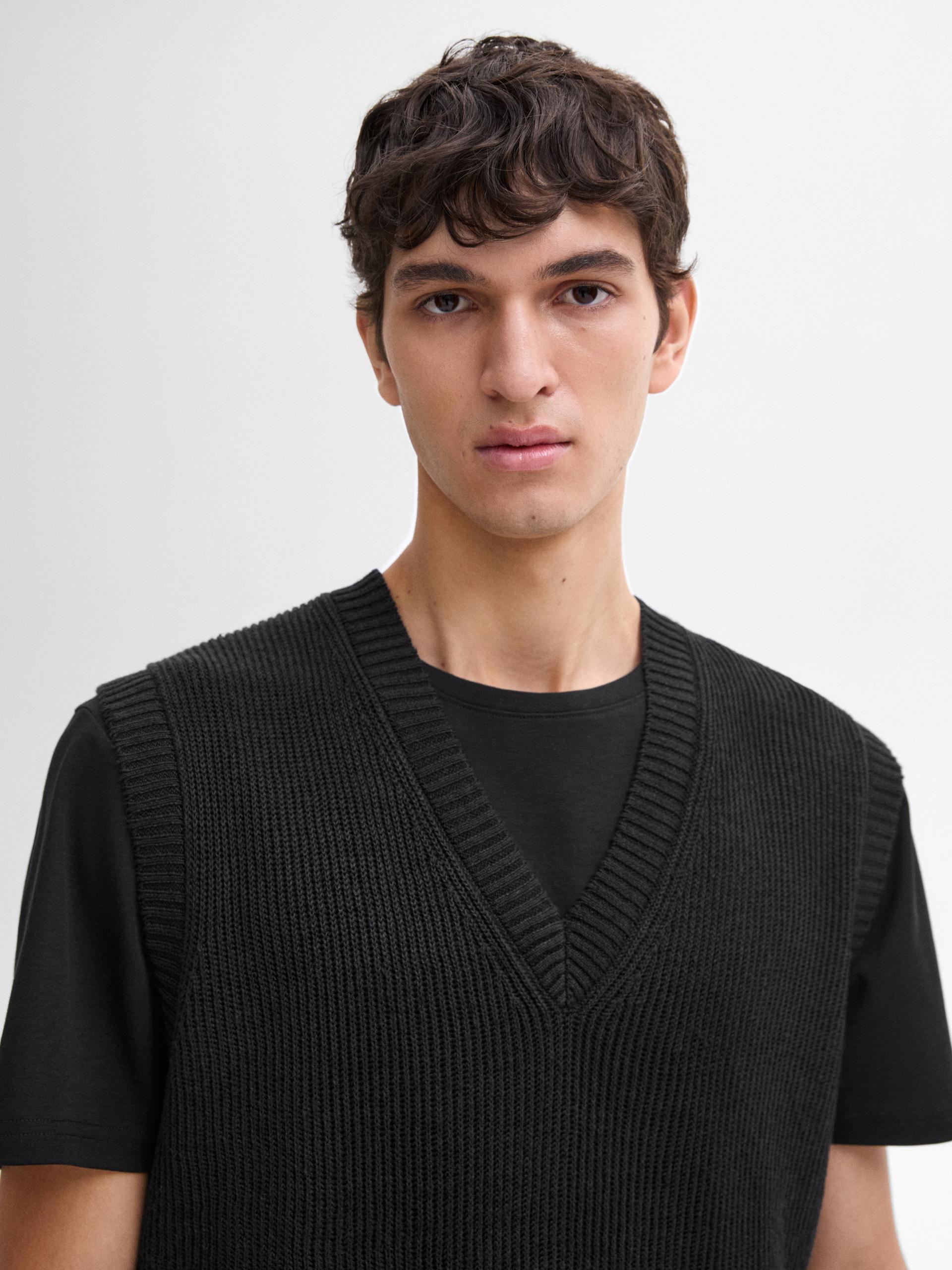 Gilet Con Scollo A V In Misto Lino - Nero - L - Massimo Dutti - Maschile