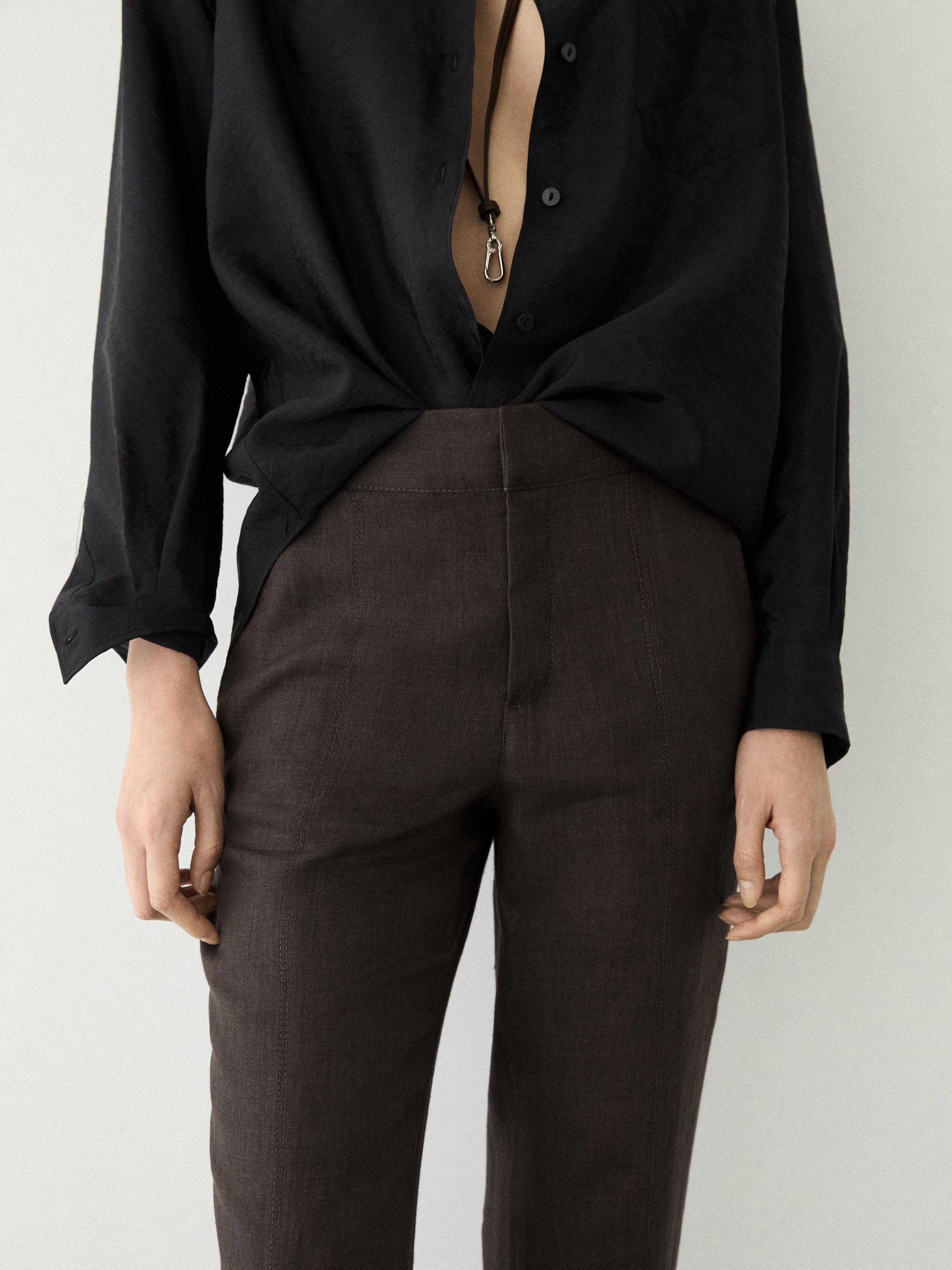 100% linen kick flare trousers — VIOLET