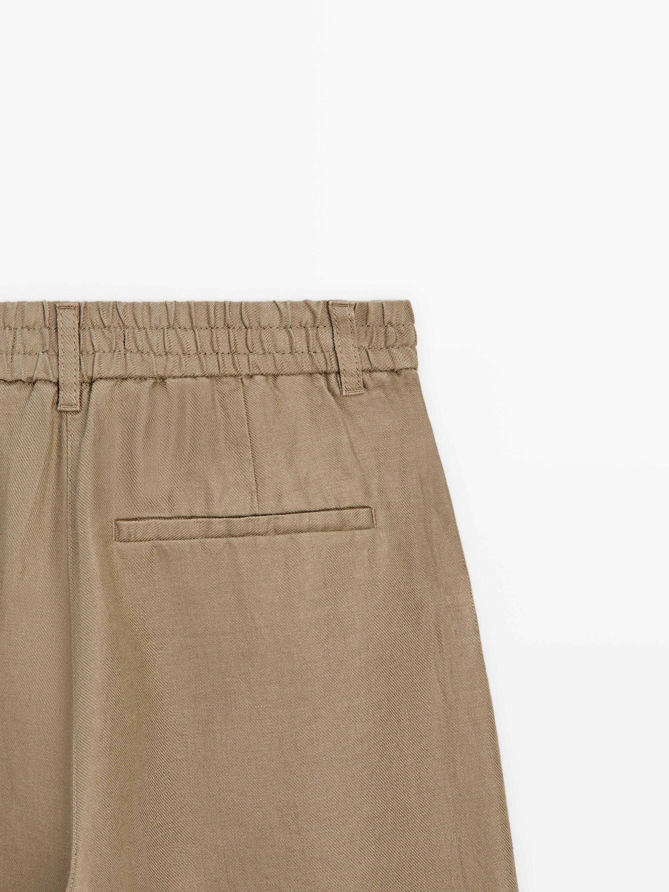 100% linen wide-leg elasticated trousers — PALE GREEN