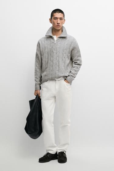 100% wool cable-knit sweater — ANTHRACITE GREY 1