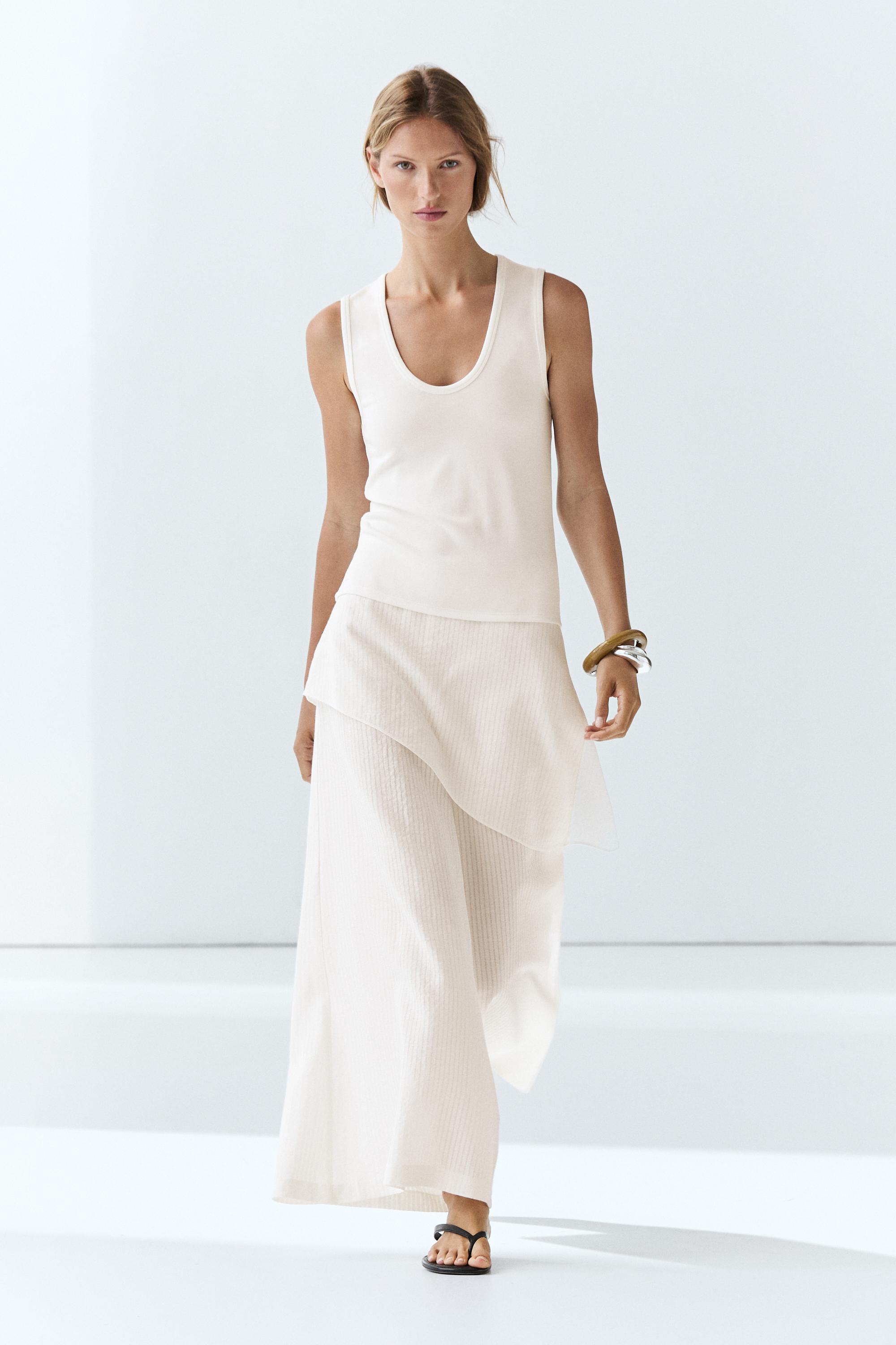 Cotton blend V-neck top — WHITE