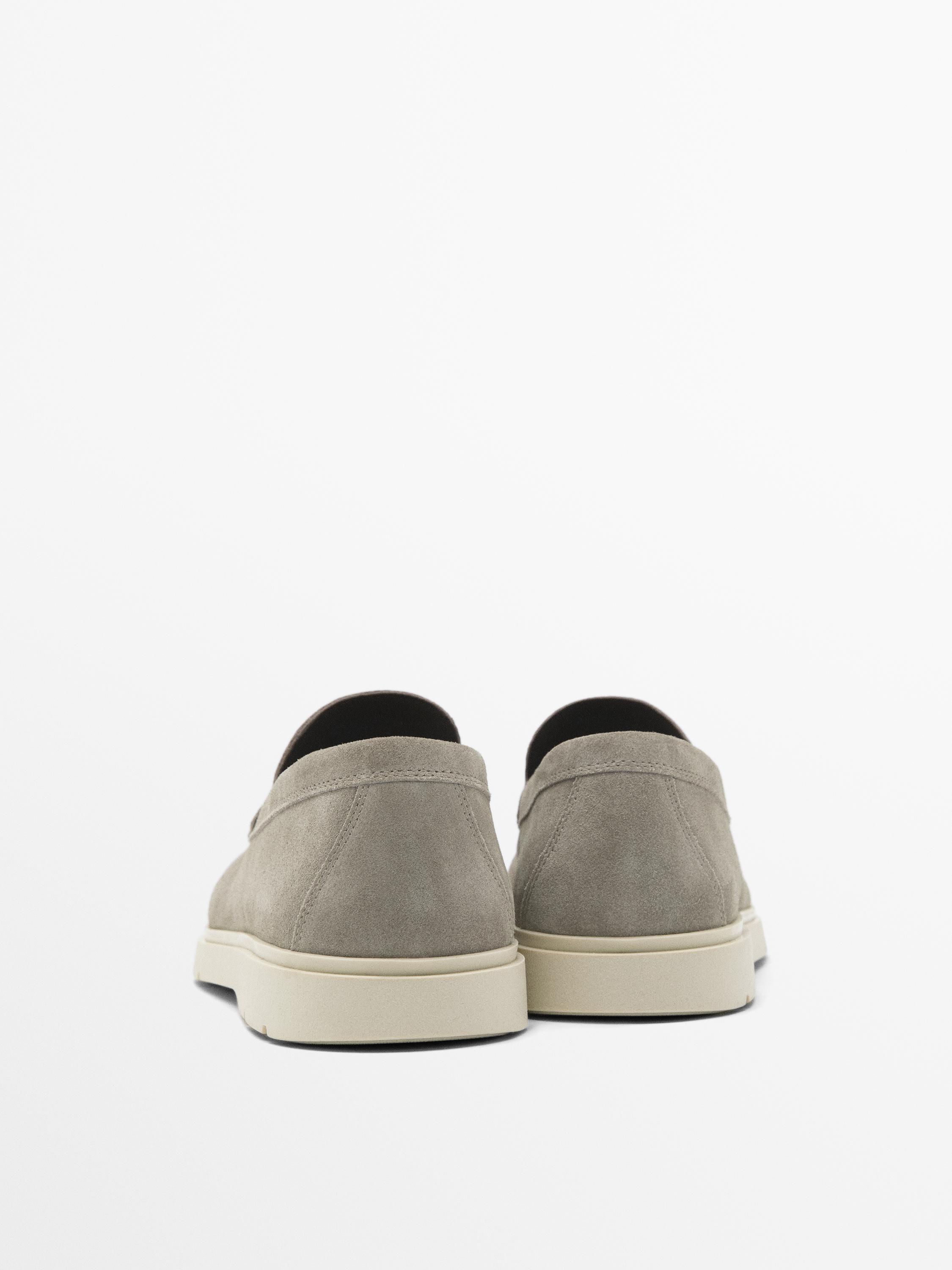 Grey split suede loafers