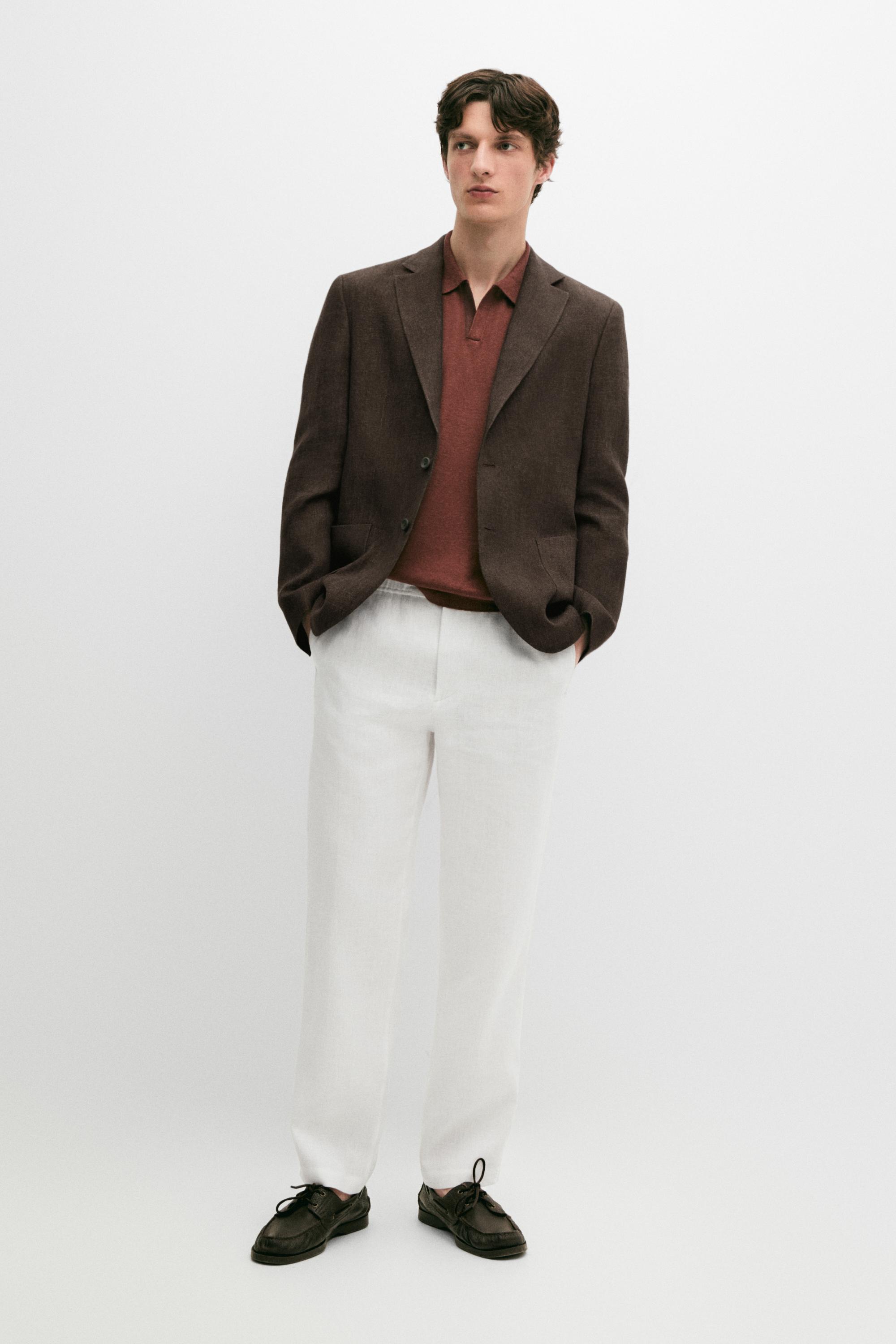 100% linen melange blazer — BROWN