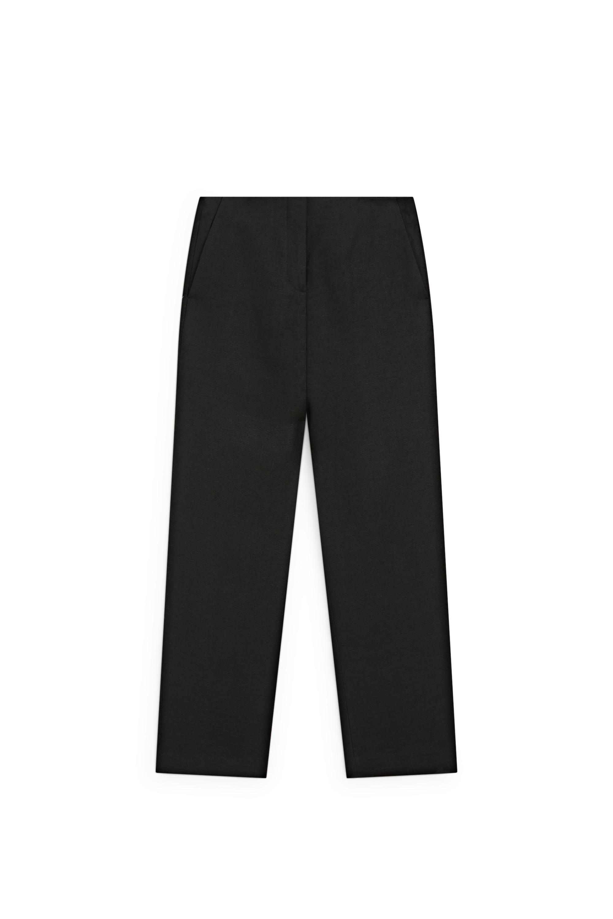 Flowing straight-leg linen trousers — BLACK