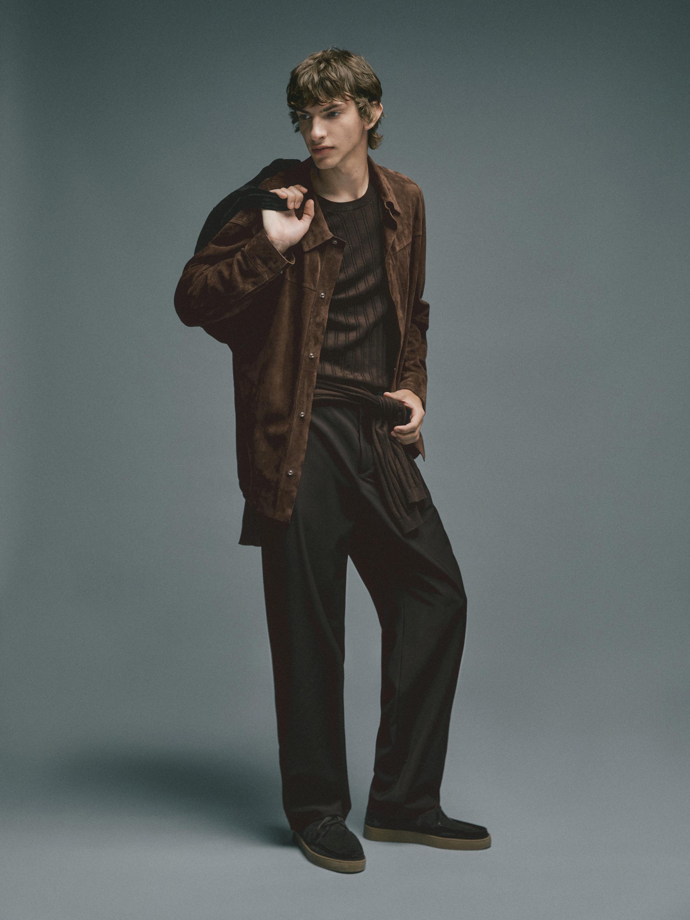 Lightweight suede leather overshirt