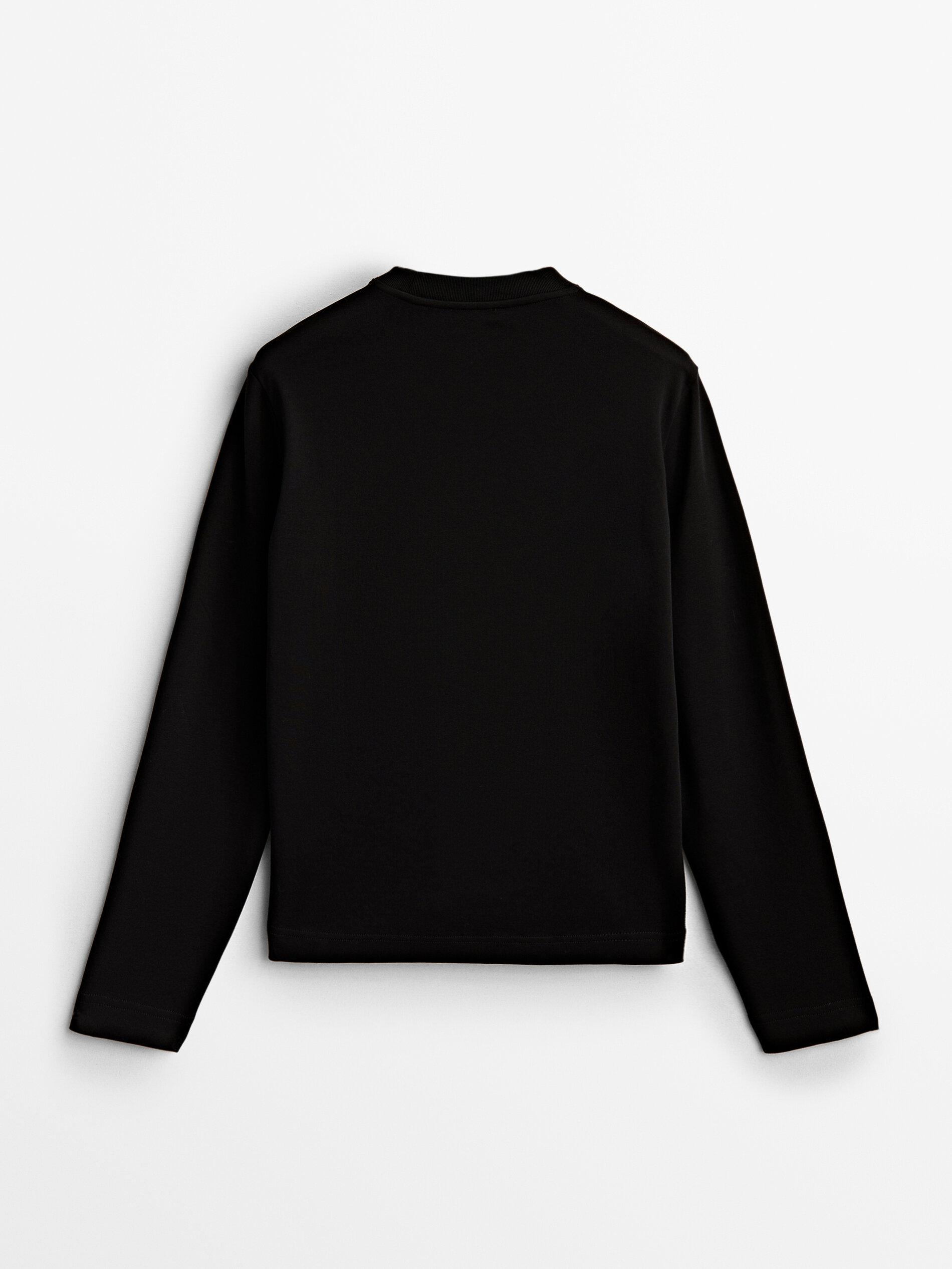 100% cotton interlock long sleeve T-shirt — BLACK