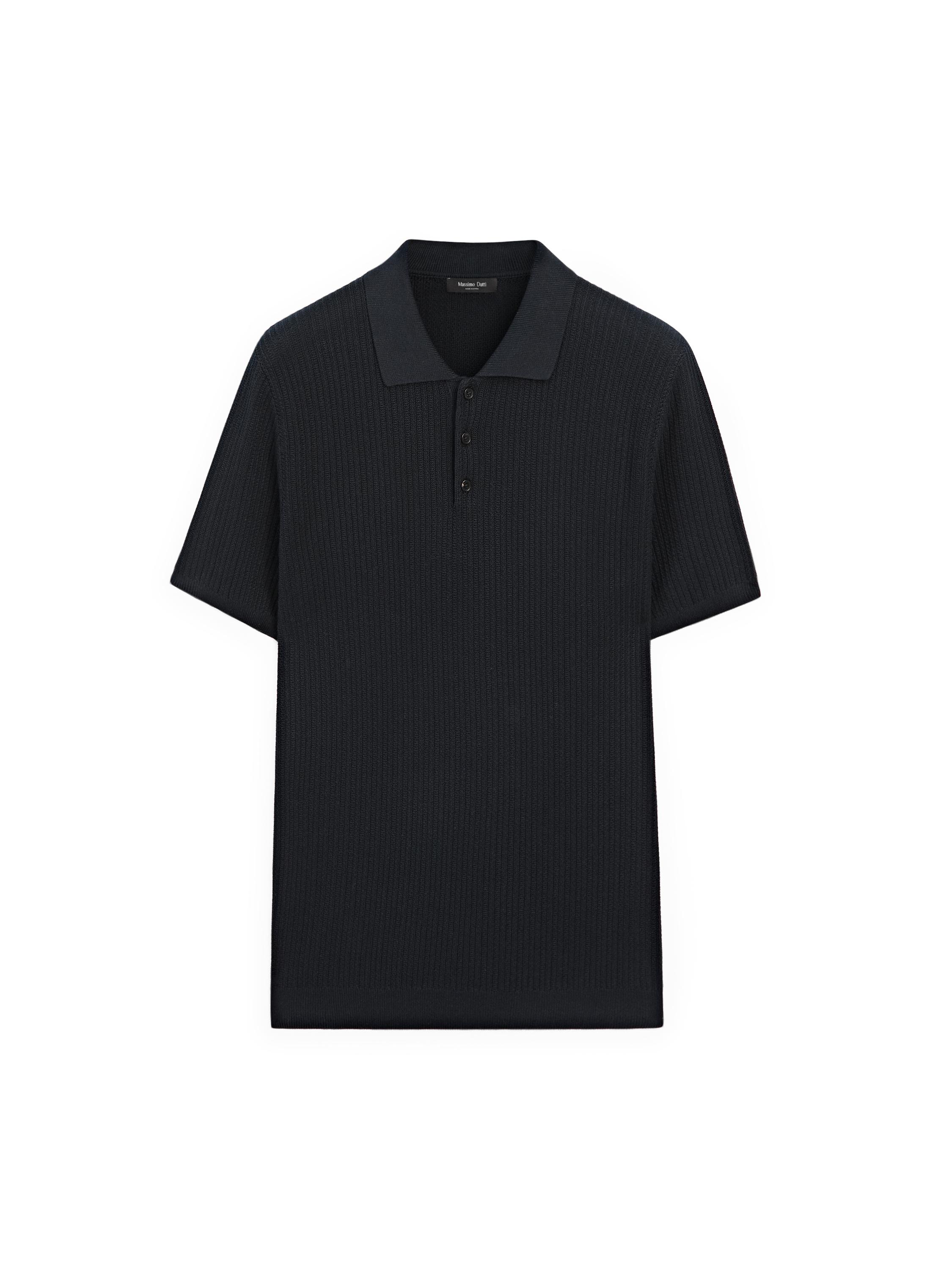 100% cotton textured knit polo sweater — NAVY BLUE