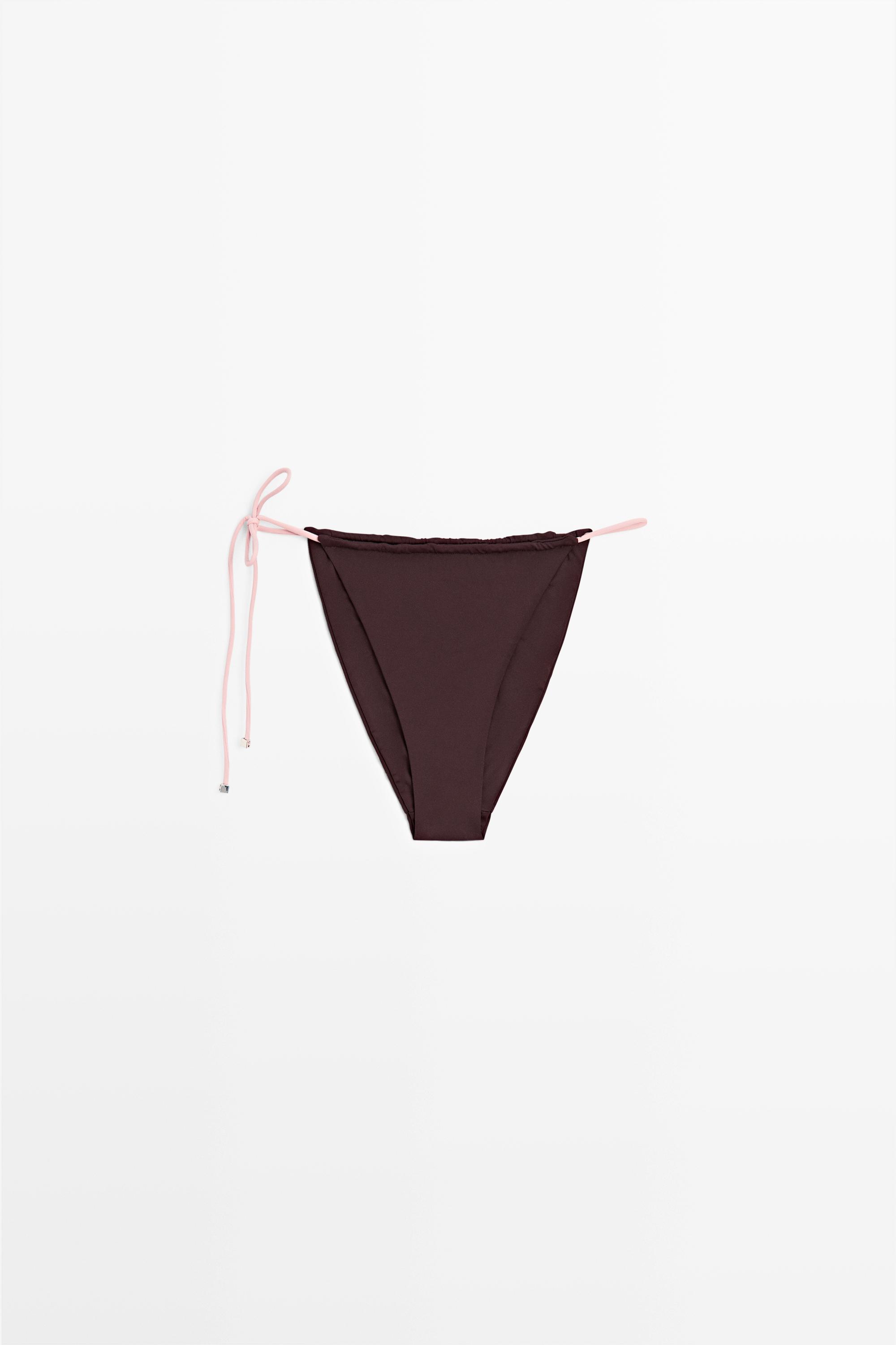 Contrast tie-side bikini bottoms — PALE PINK