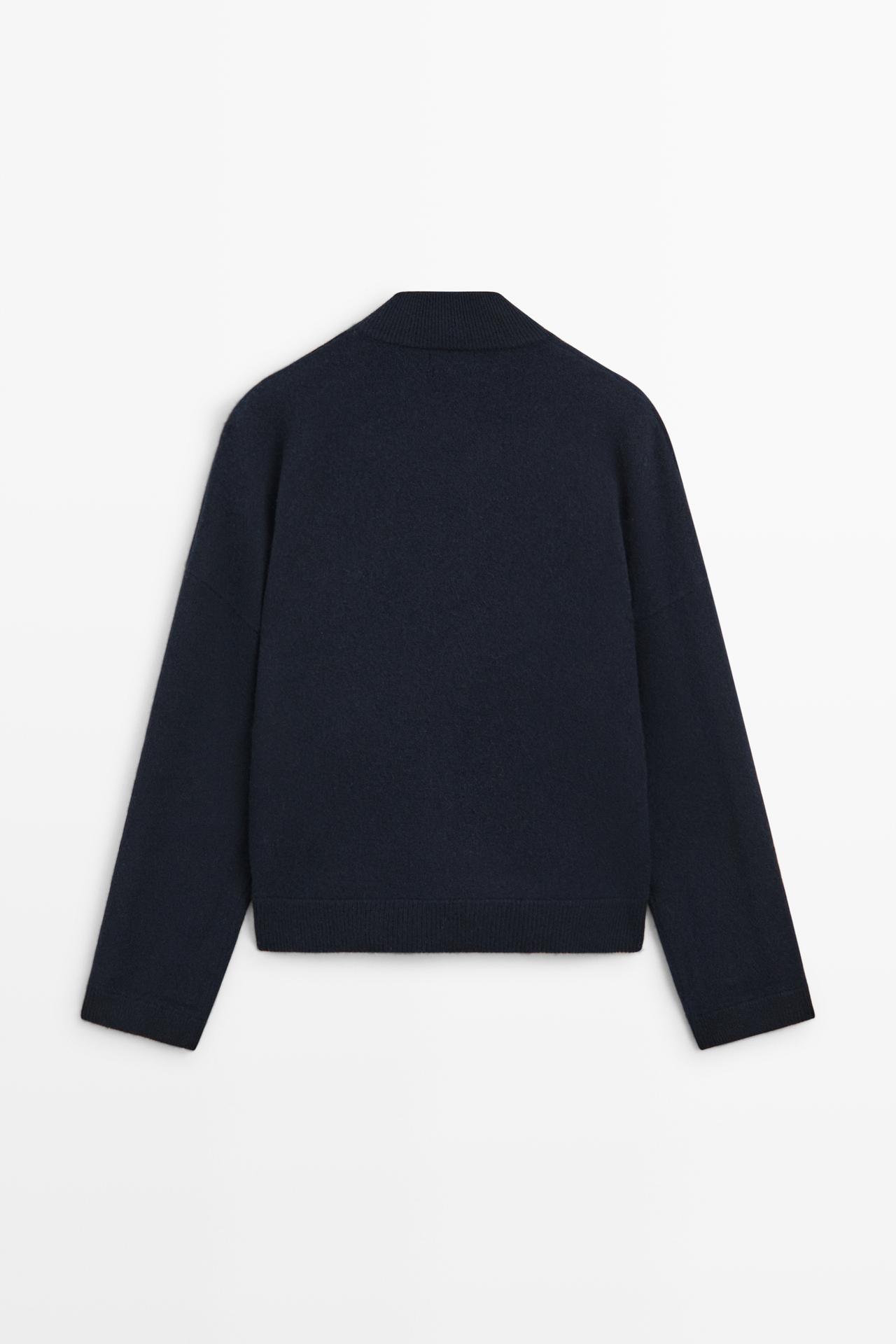 100% wool bomber jacket with pockets — NAVY BLUE