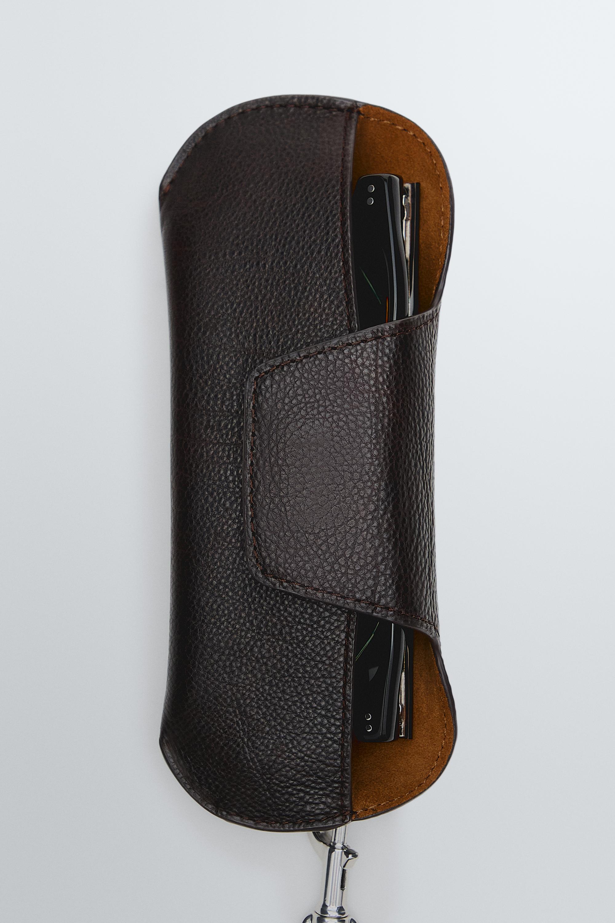 Nappa leather sunglasses case — BROWN
