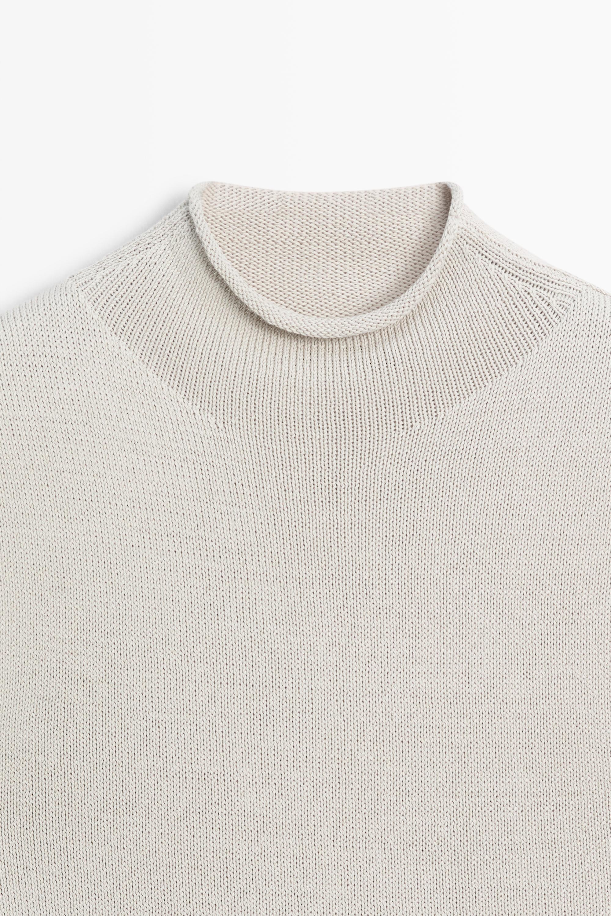 Cotton blend high neck knit top — STONE