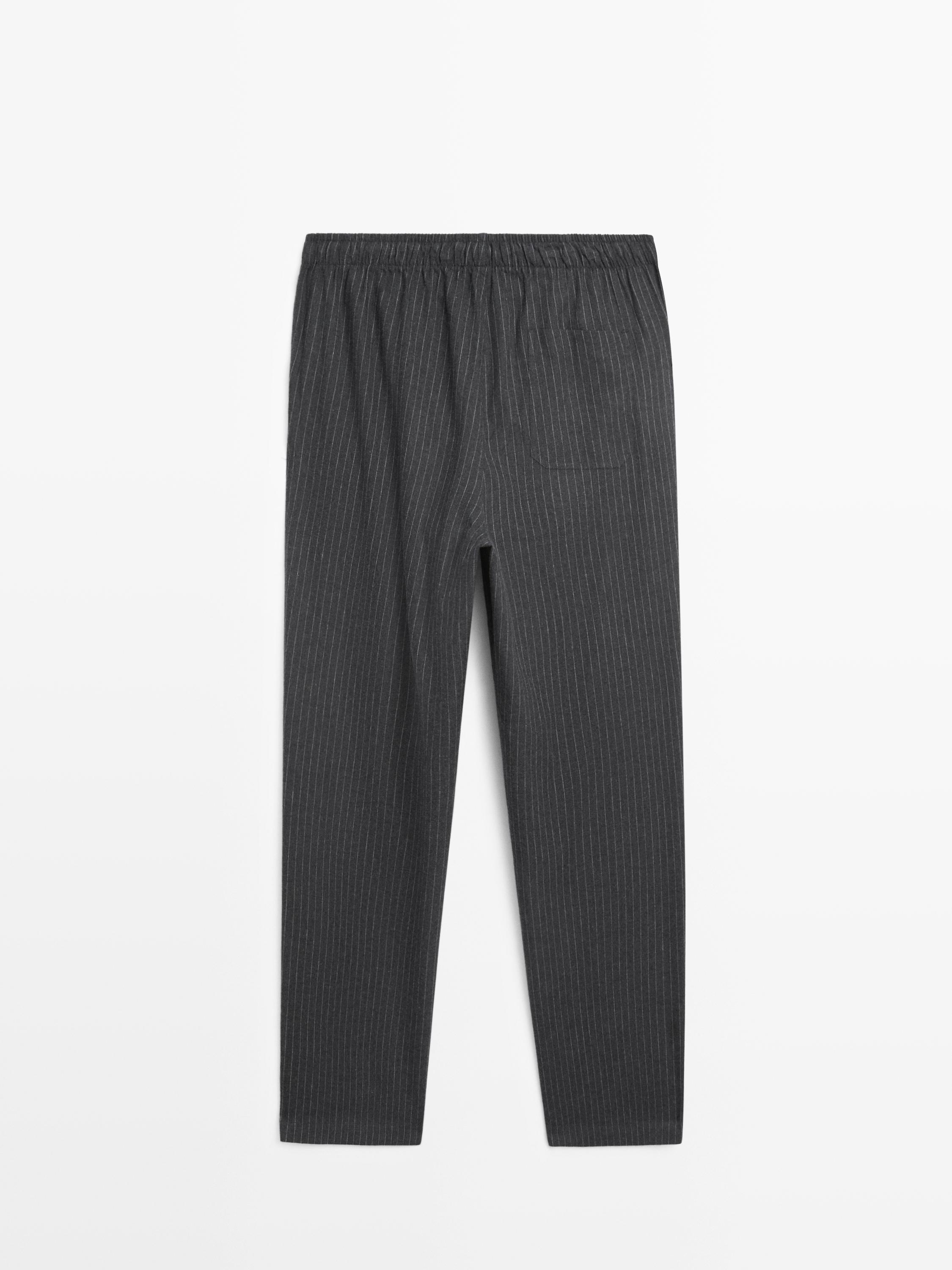 100% cotton striped pyjamas with long sleeve T-shirt — GREY (alternate view)