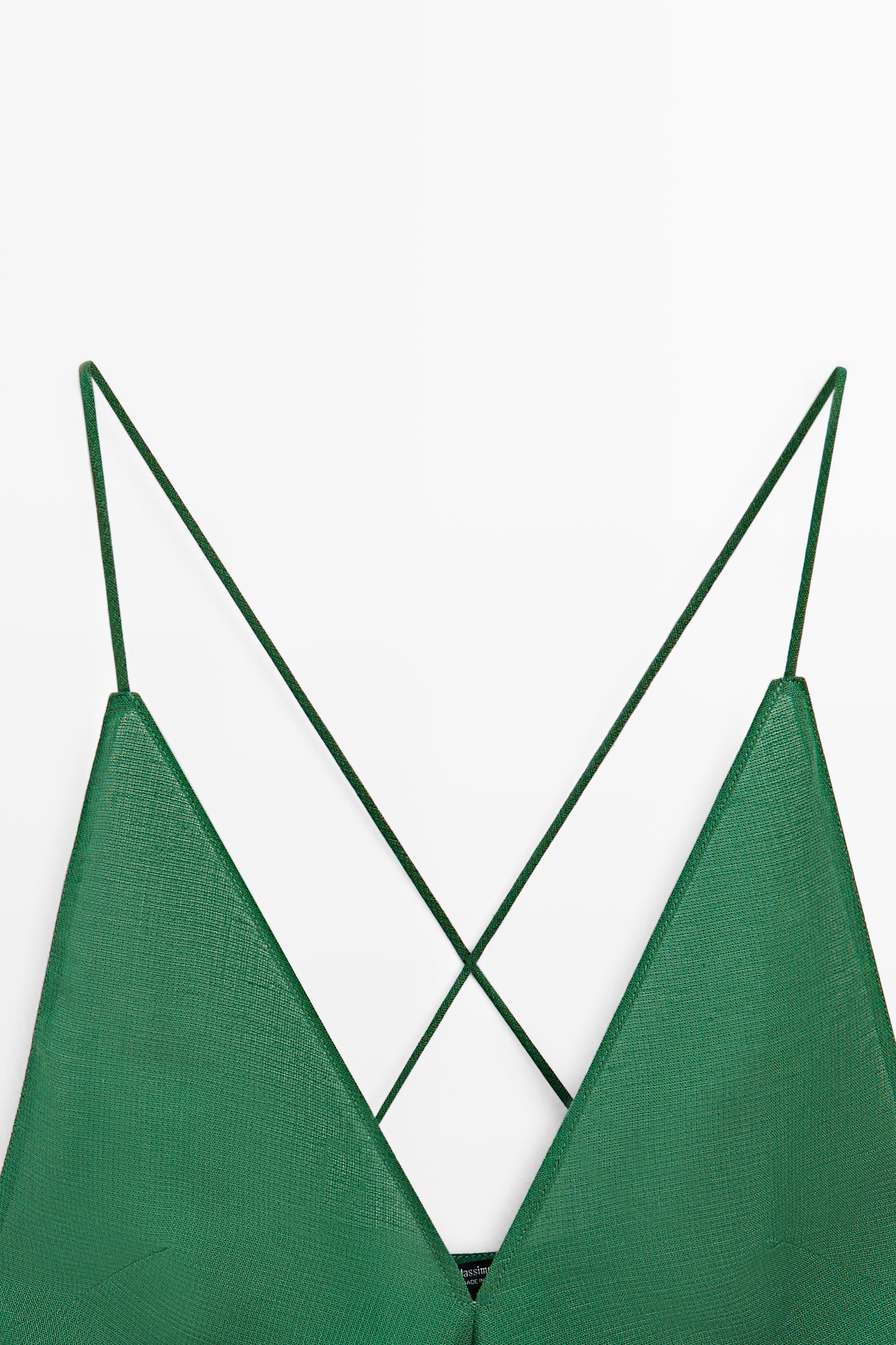Asymmetric spaghetti strap top — BOTTLE GREEN