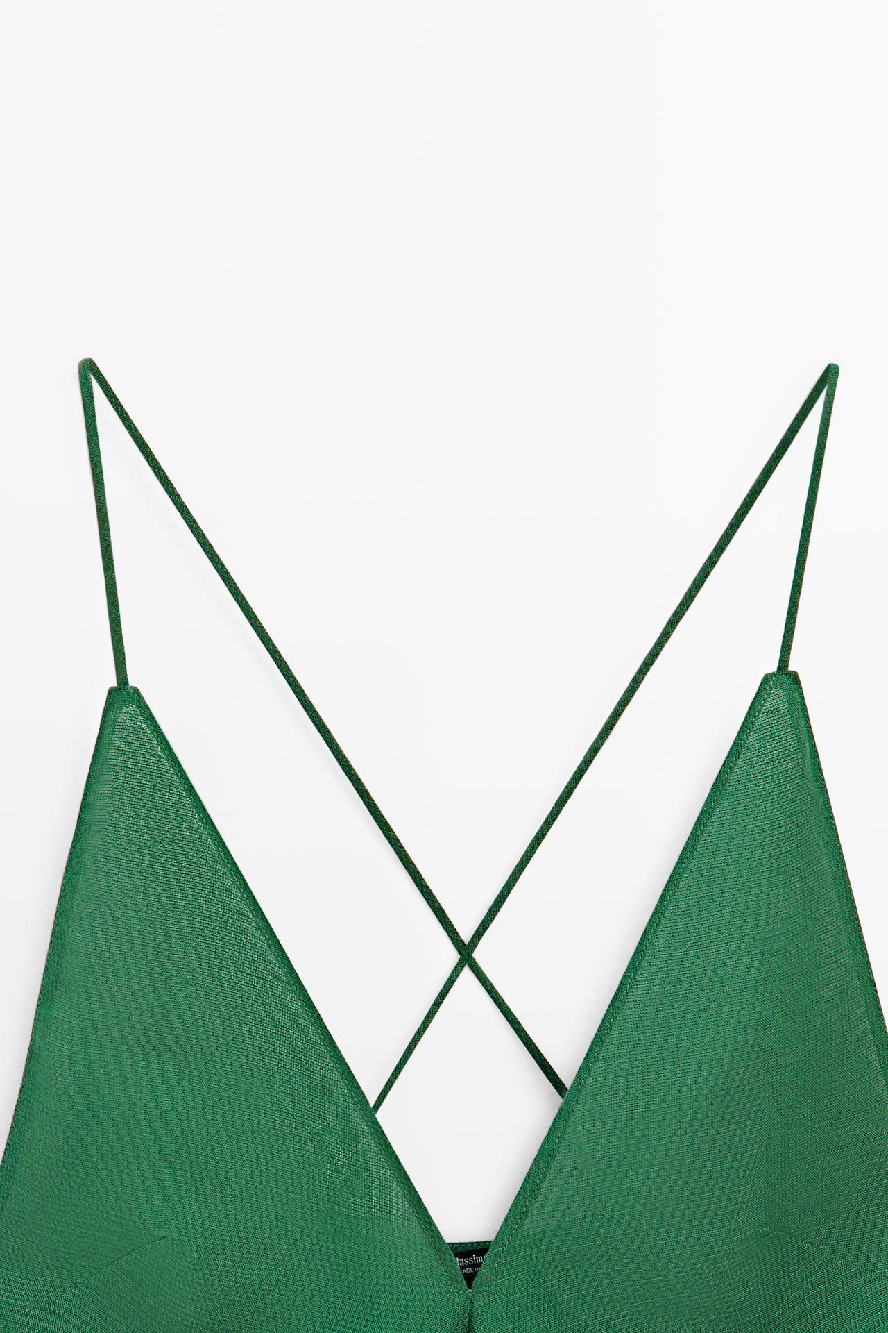 Asymmetric spaghetti strap top — BOTTLE GREEN