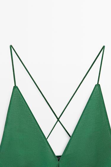 Asymmetric spaghetti strap top — BOTTLE GREEN 9
